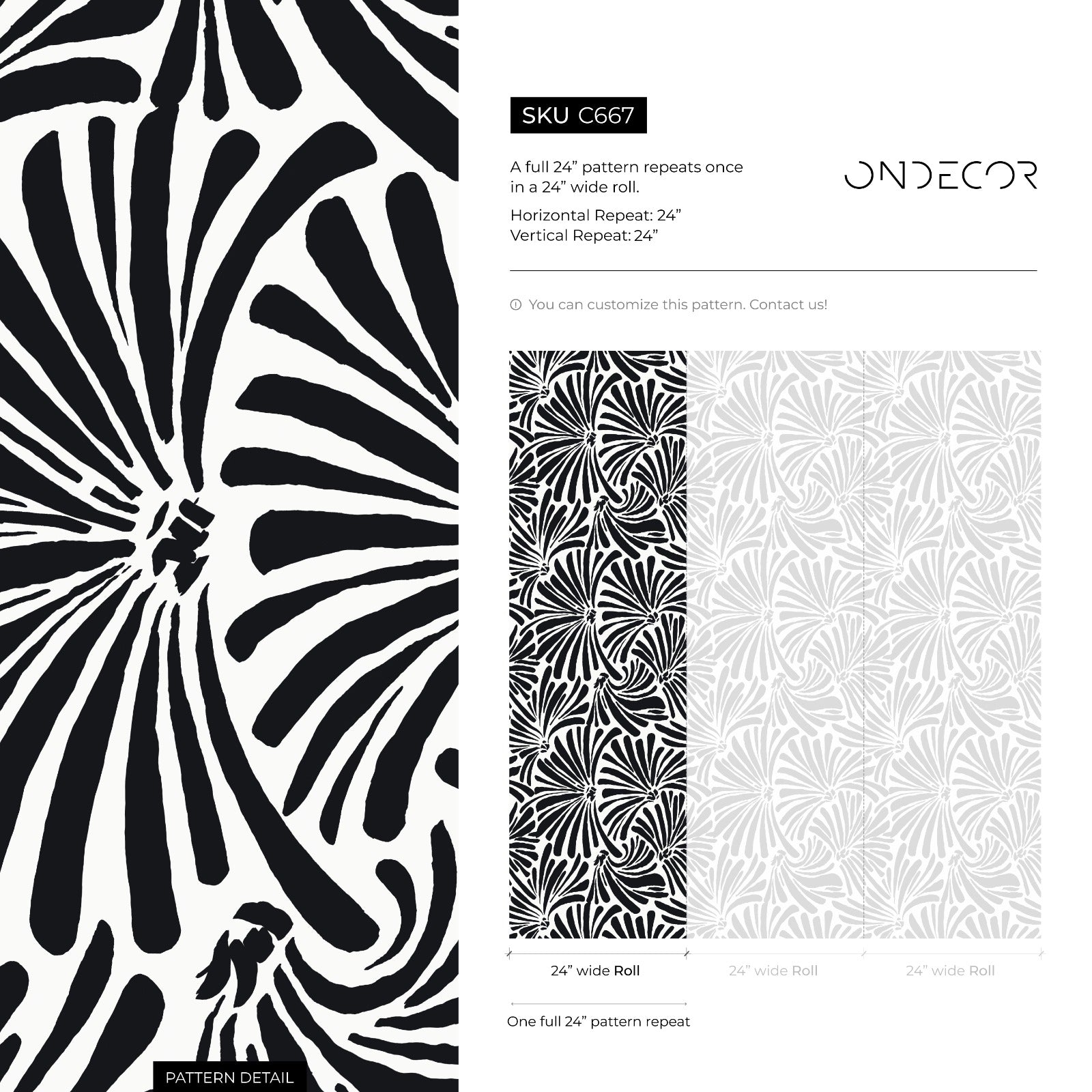 Botanical Wallpaper With A Bold Fan Palm Motif In Black And Beige - C667