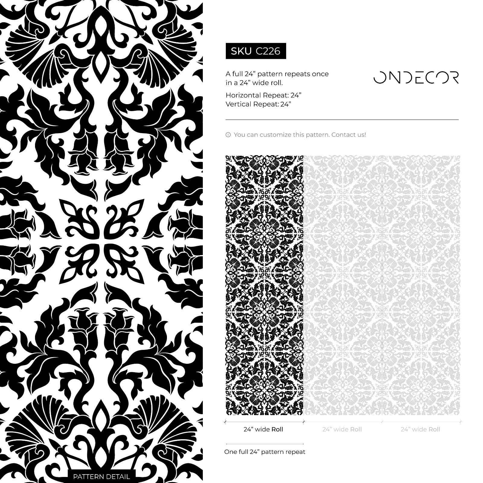 Tile Wallpaper With A Victorian Damask Motif In Black And White - C226