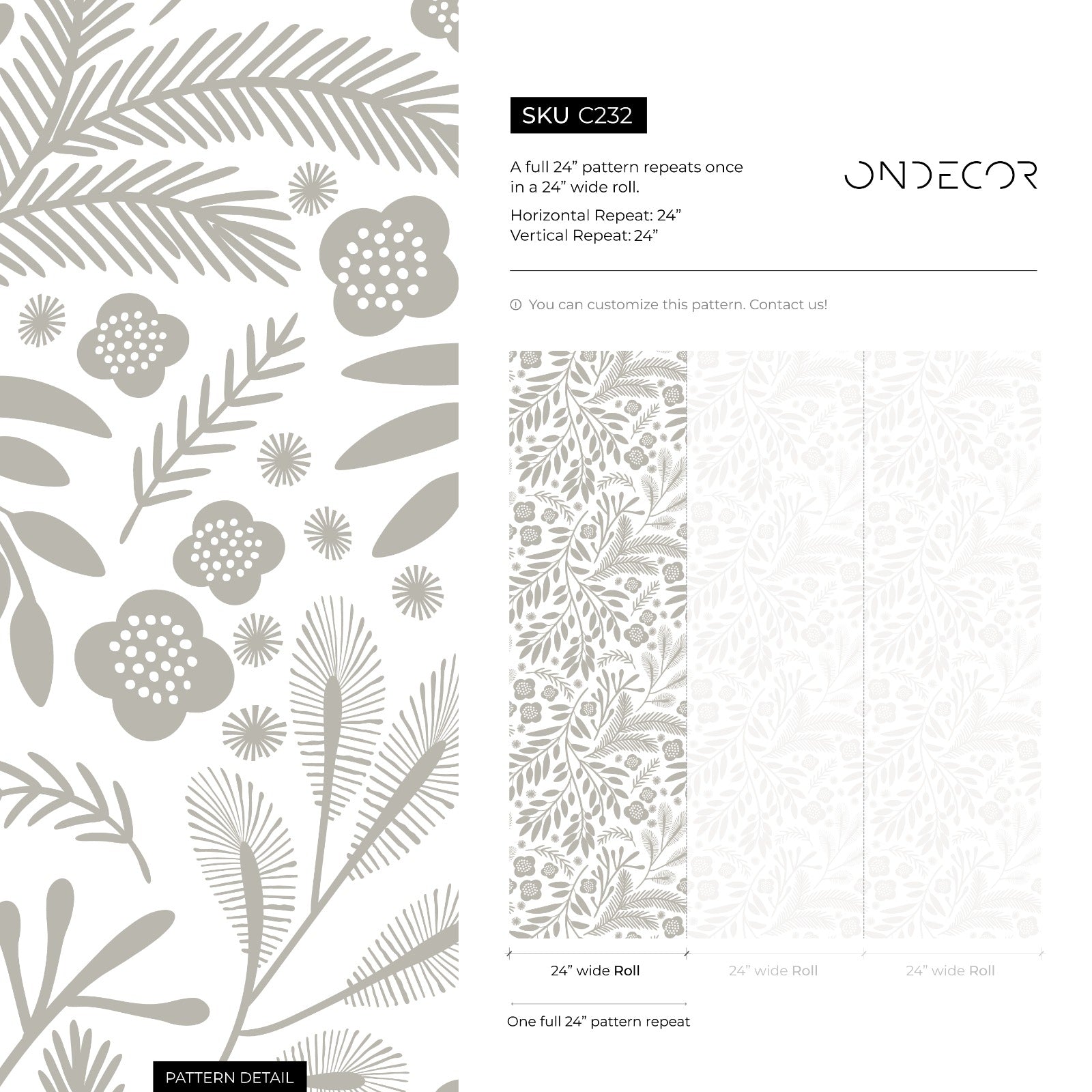 Botanical Wallpaper With A Scandinavian Floral And Leaf Motif In Taupe - C232