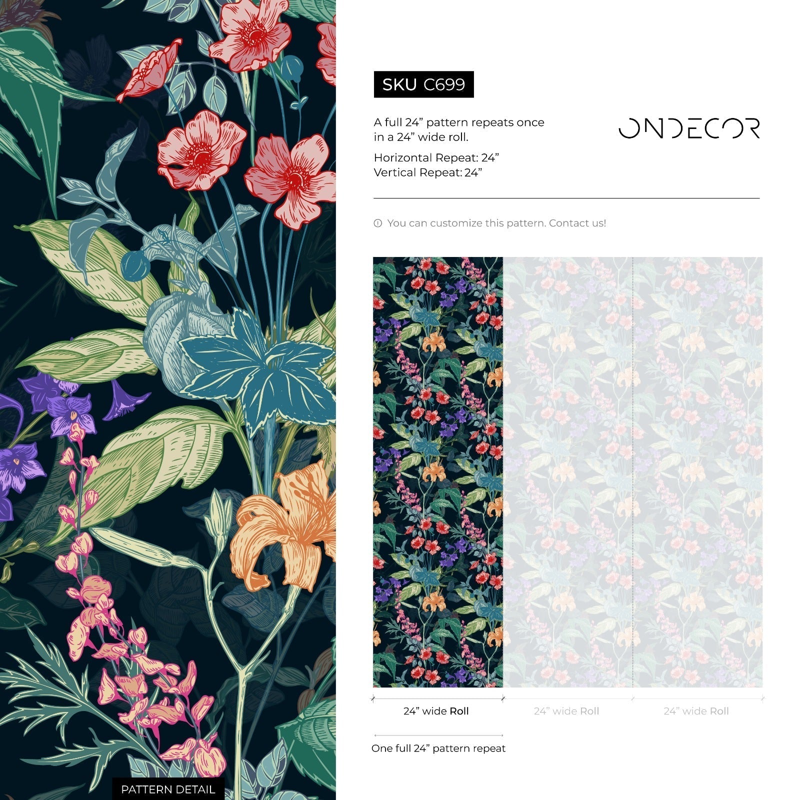 Floral Wallpaper Featuring Lilies And Wildflowers In Red, Orange, And Purple - C699