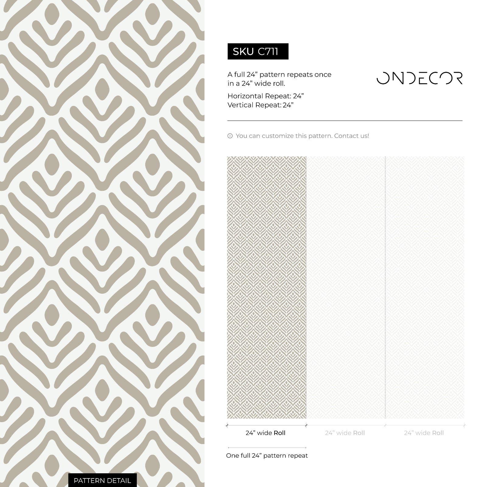 Geometric Wallpaper With A Stylized Leaf Pattern In Beige And White - C711