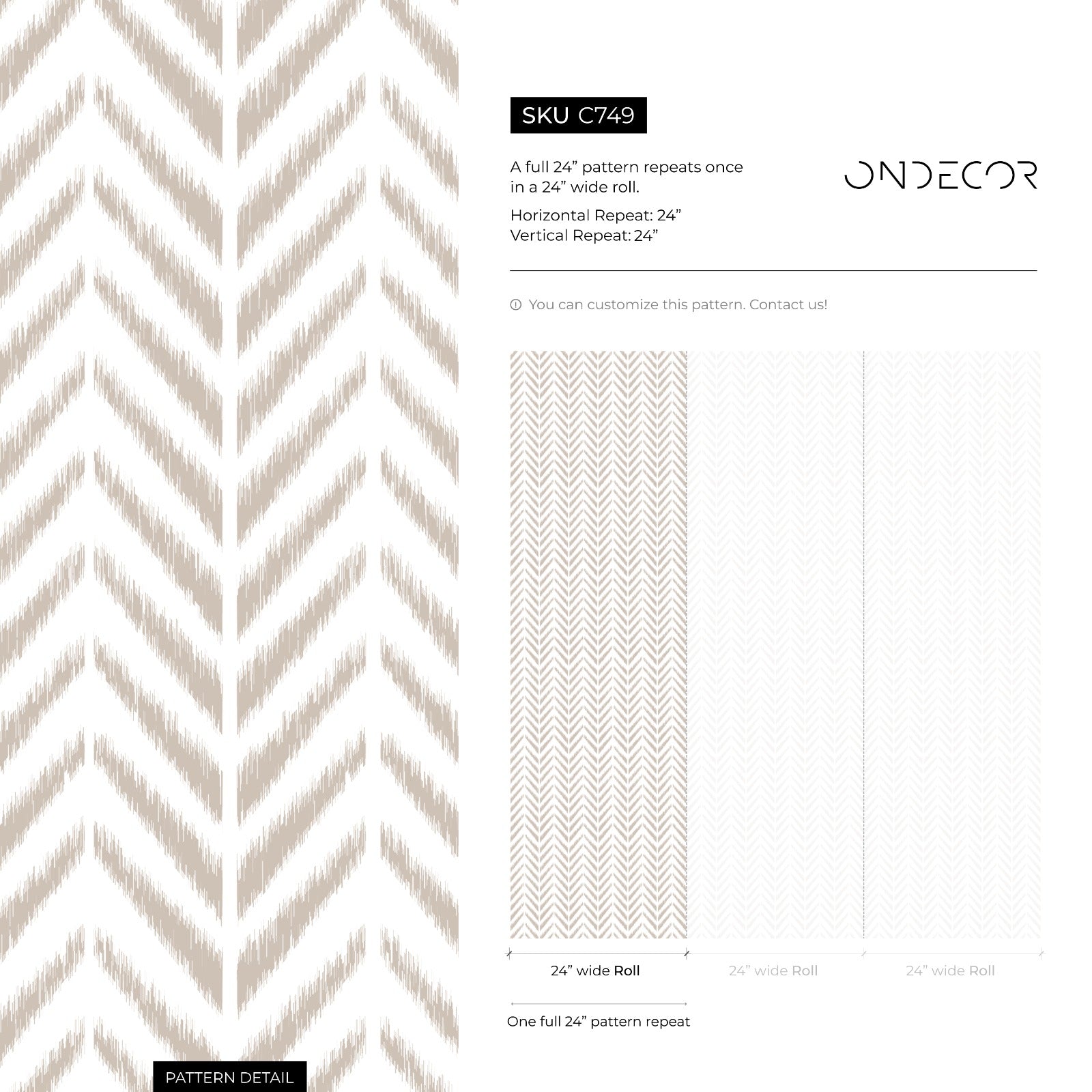 Herringbone Wallpaper With An Ikat Style Motif In Beige - C749