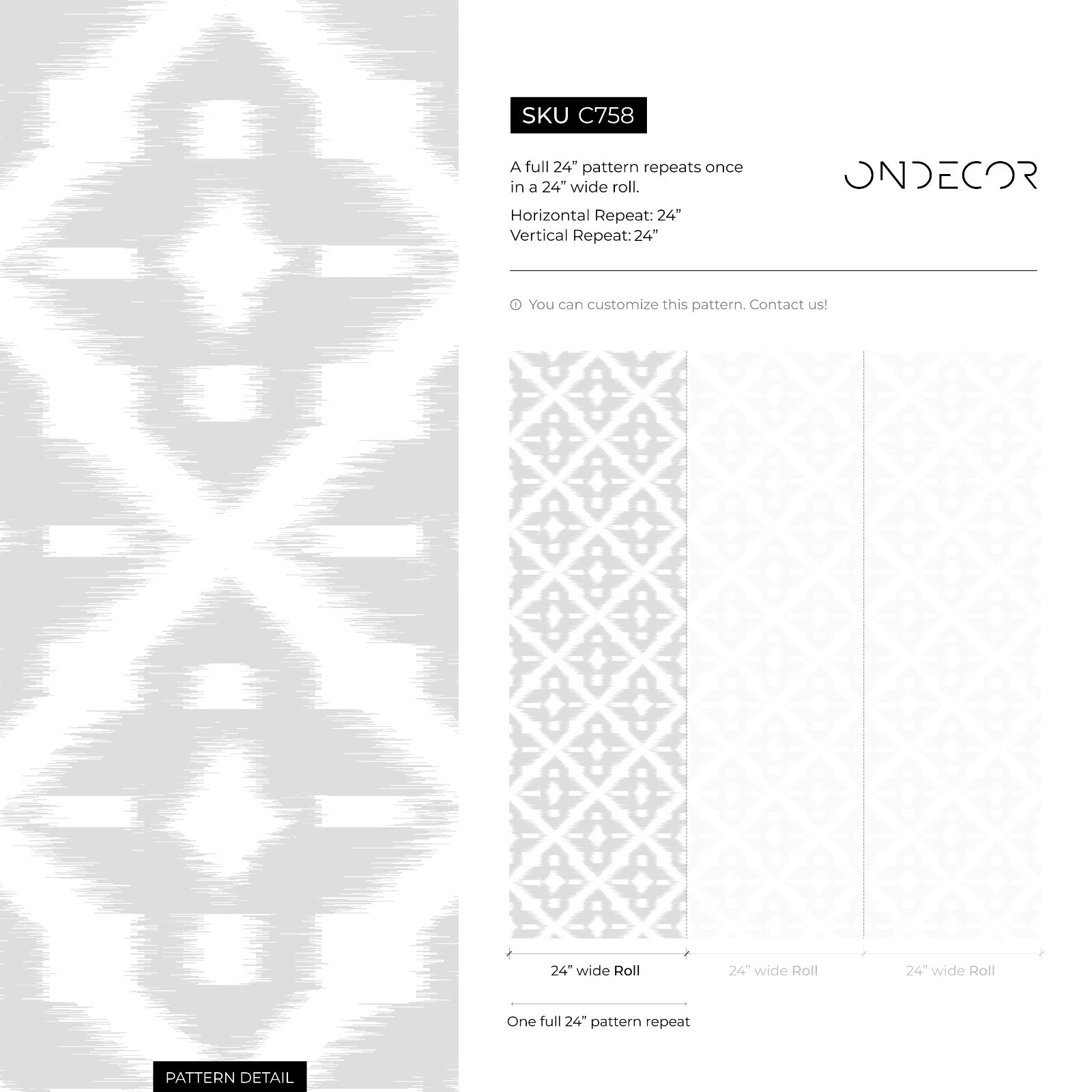 Geometric Wallpaper With An Ikat Trellis Motif In Light Gray - C758