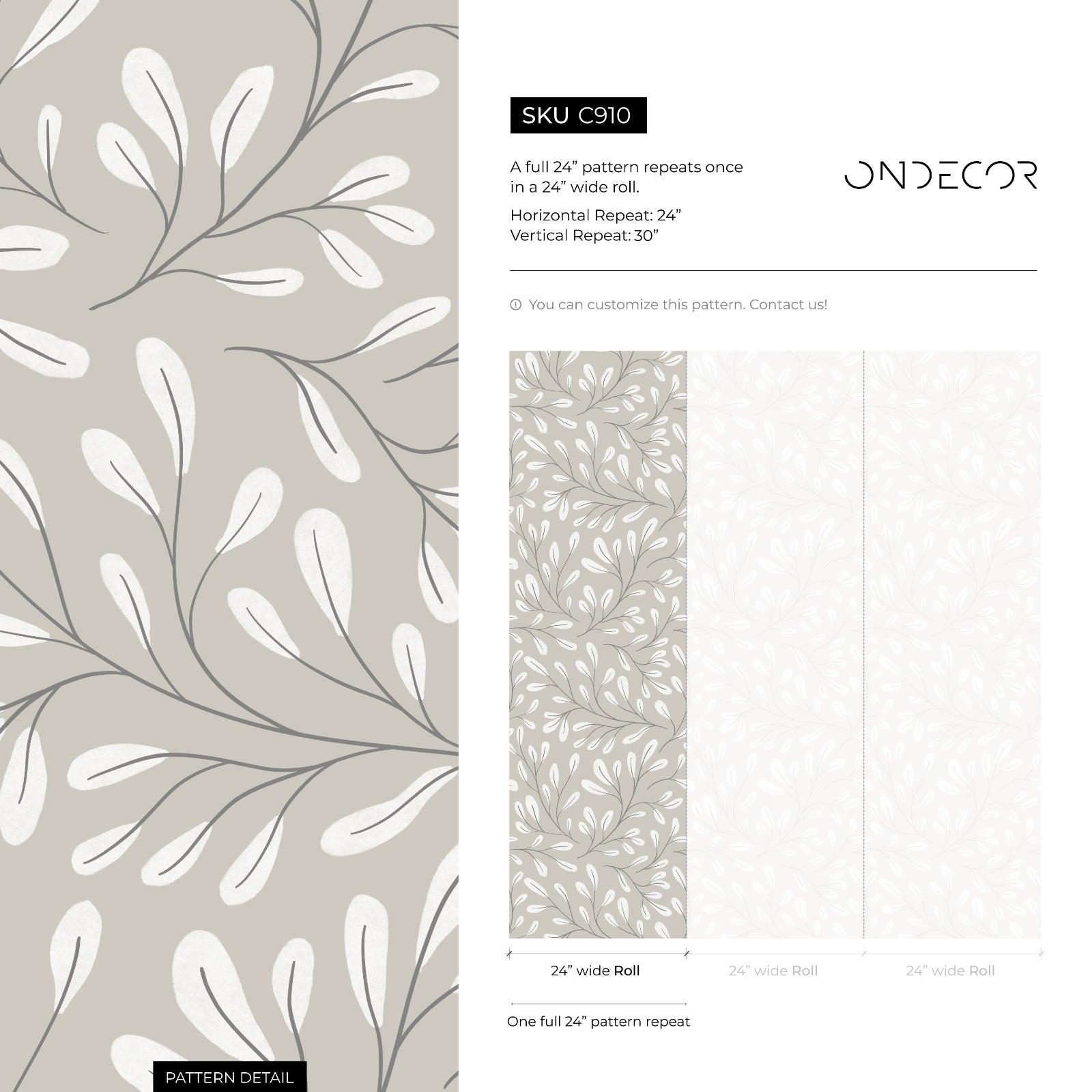 Botanical Wallpaper With A Flowing Vine Motif In Beige, Off-white, And Gray - C910