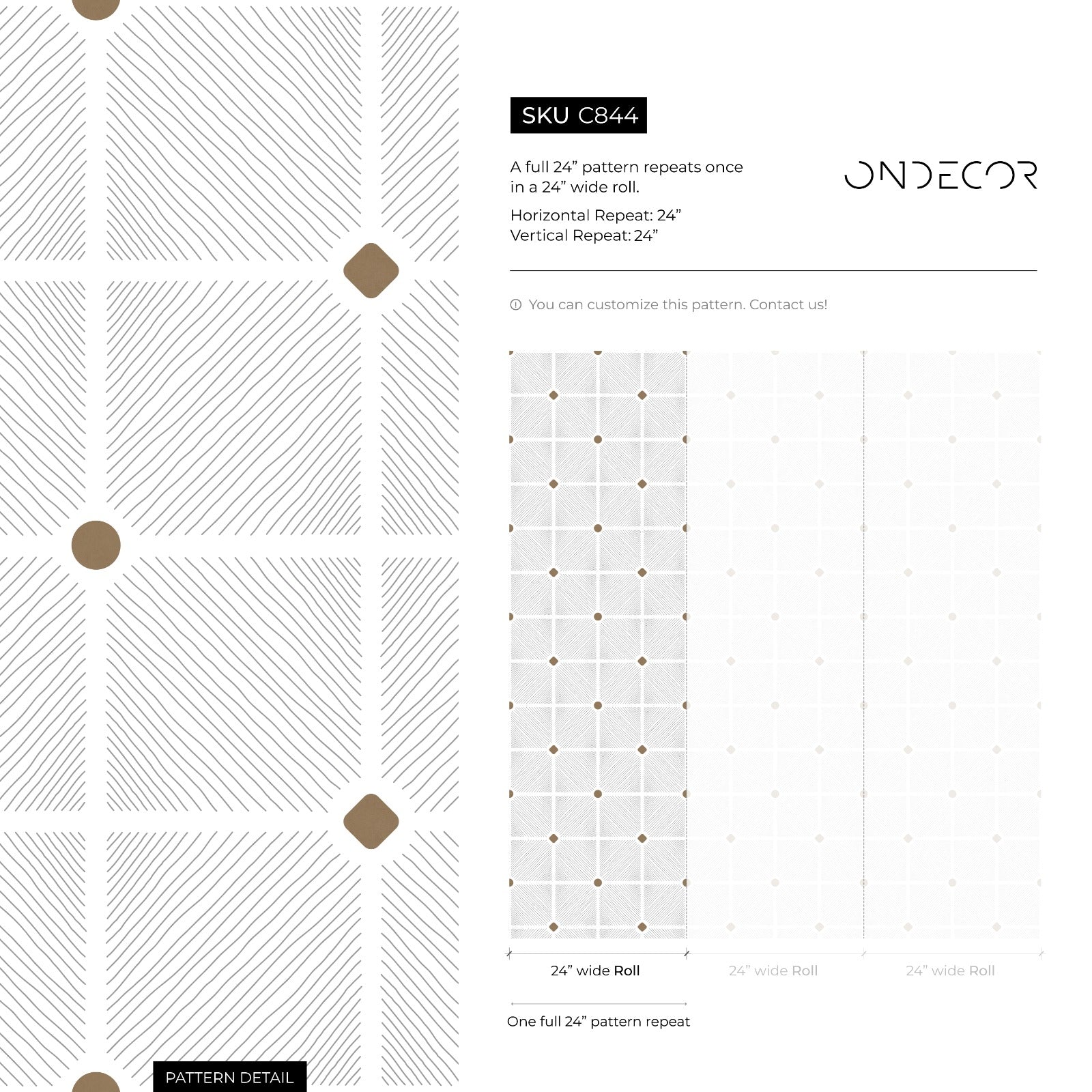 Geometric Wallpaper With A Lined Grid And Dot Pattern In Gray And Brown - C844
