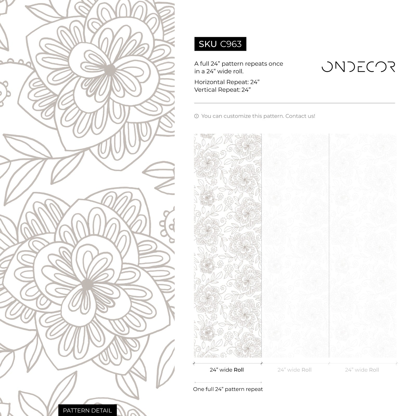 Floral Wallpaper Featuring Stylized Floral Linework In Taupe - C963