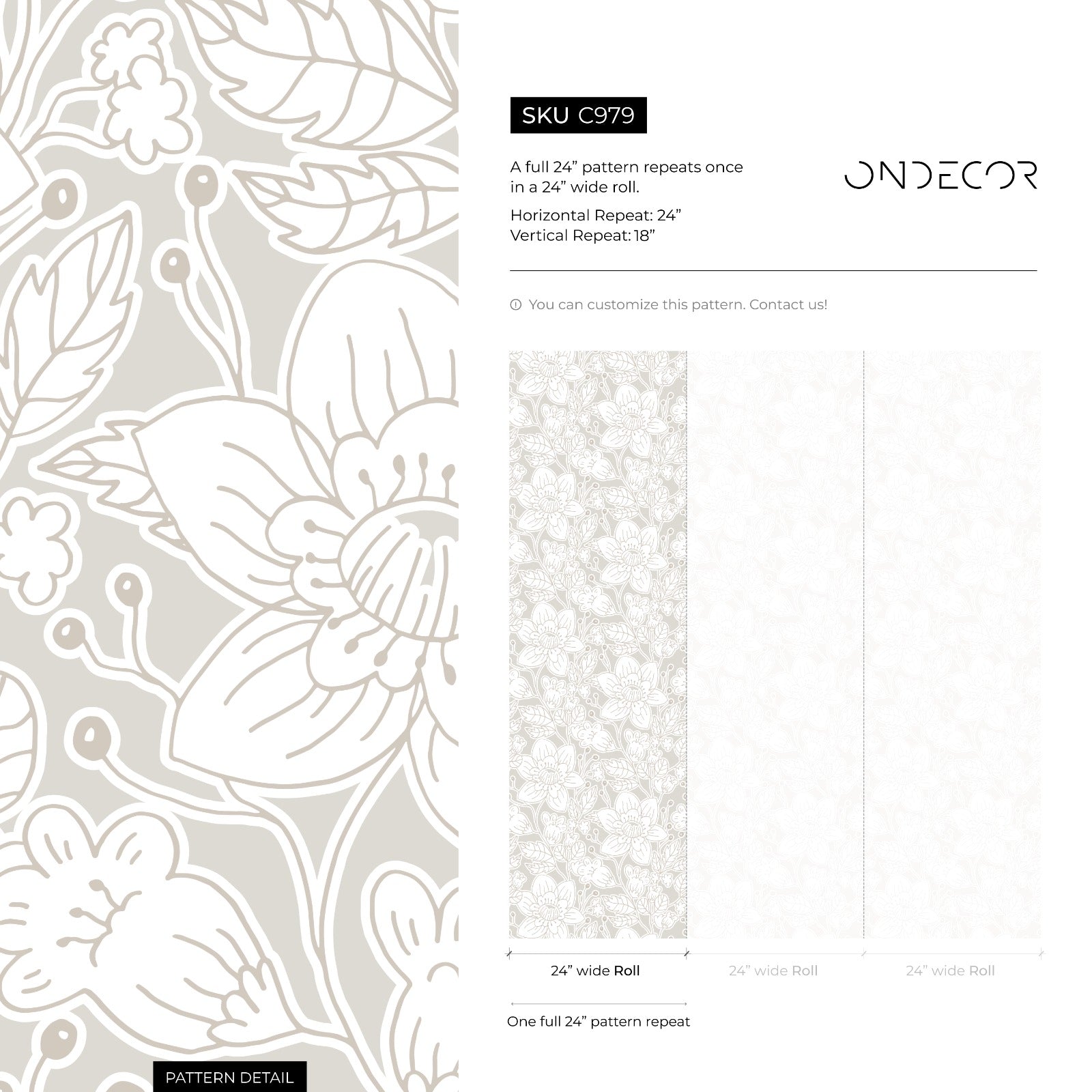 Botanical Wallpaper With A Delicate Floral Line Art Motif In Taupe And Cream - C979