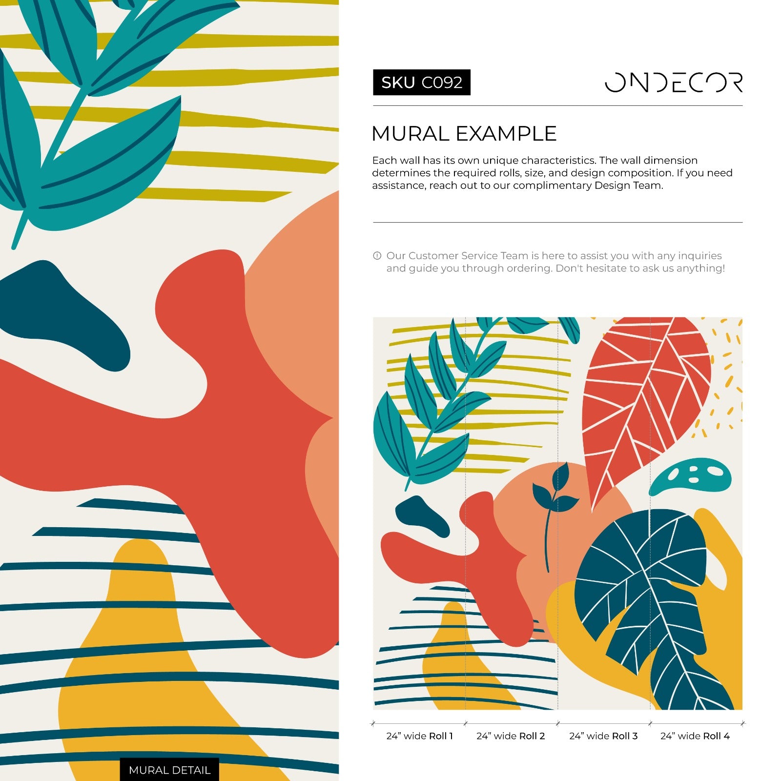 Abstract Wallpaper With Modern Organic Shapes In Teal, Yellow, And Red-orange - C092