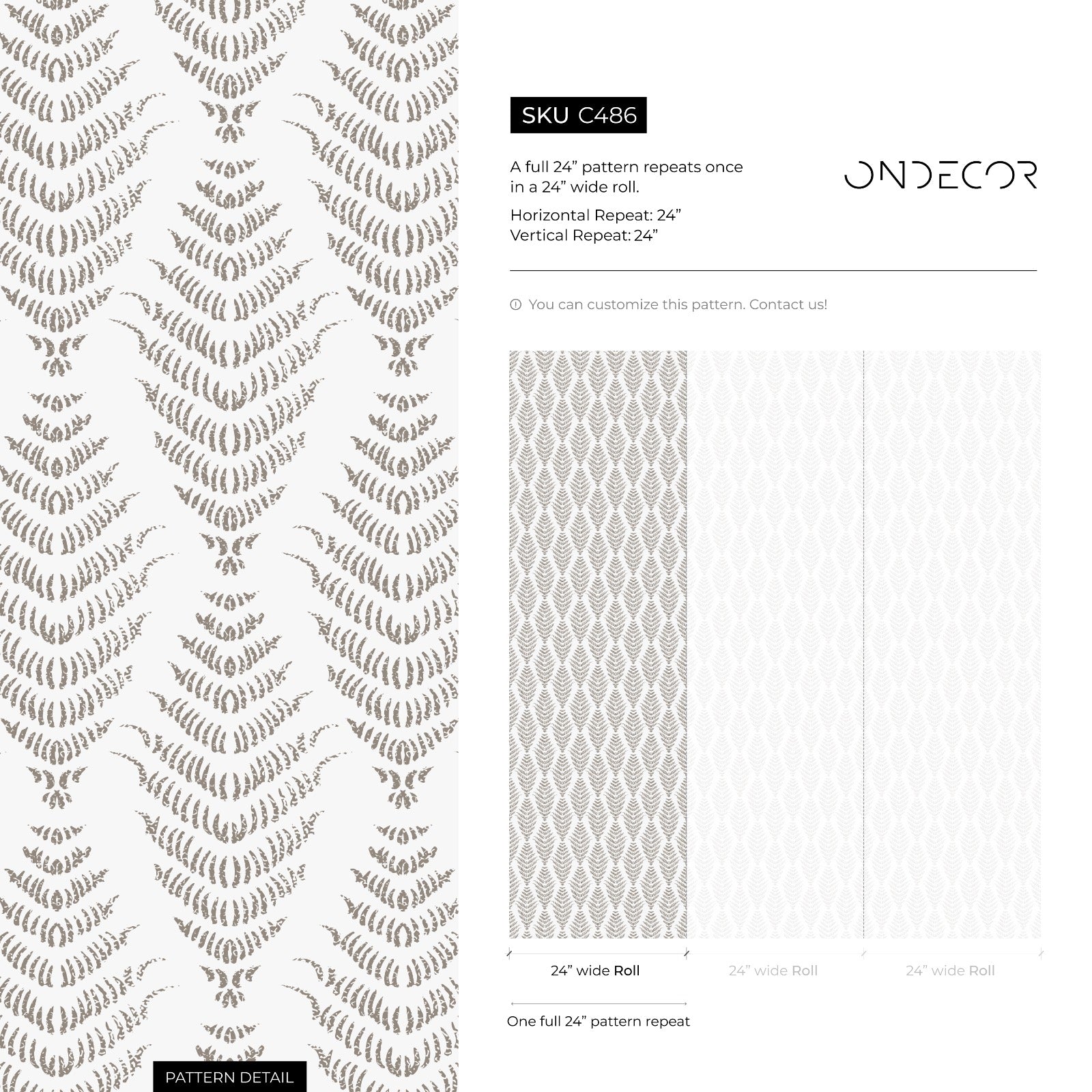 Boho Wallpaper With A Stylized Fern Motif In Beige And Cream - C486
