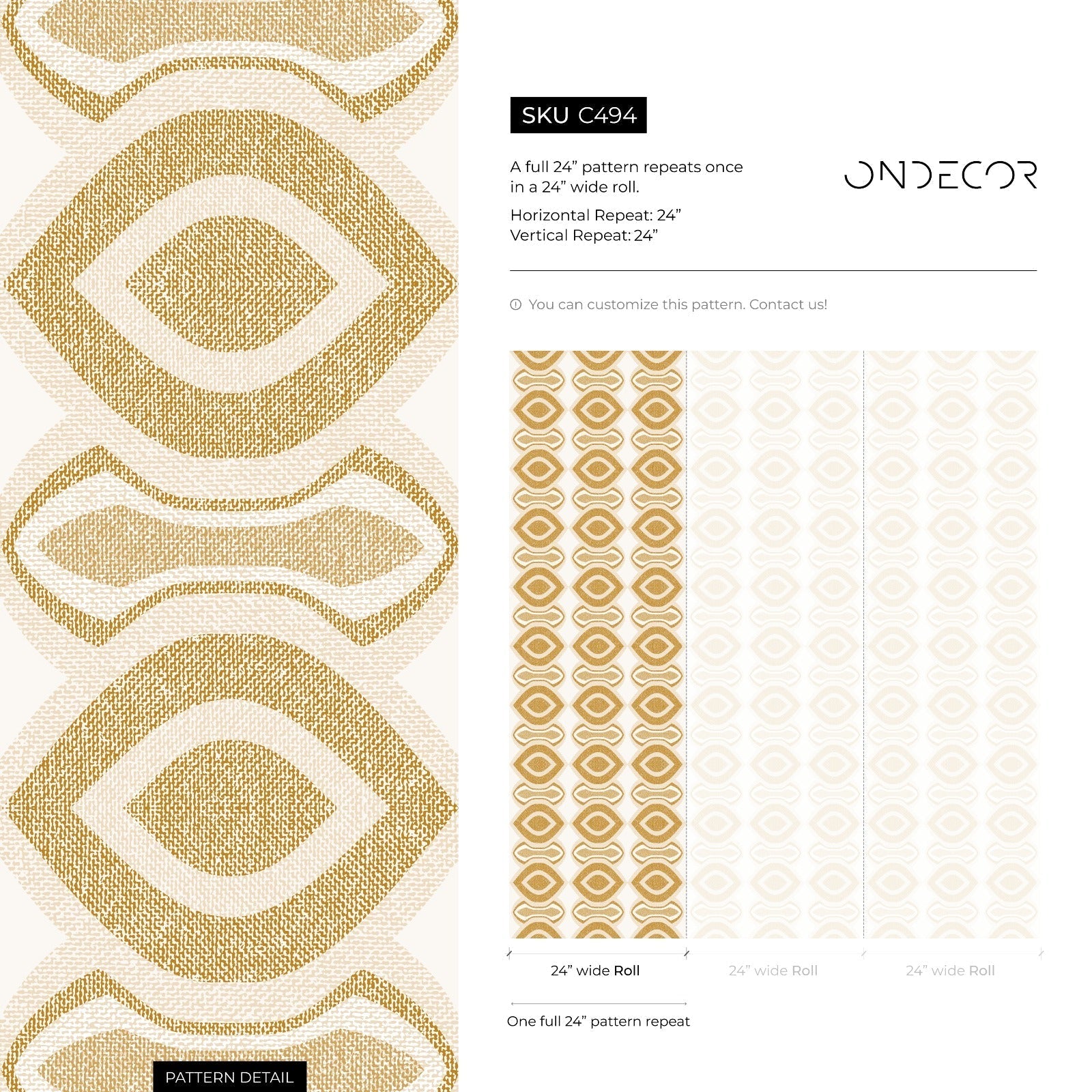 Mid Century Wallpaper With A Retro Oval Motif In Beige And Gold - C494