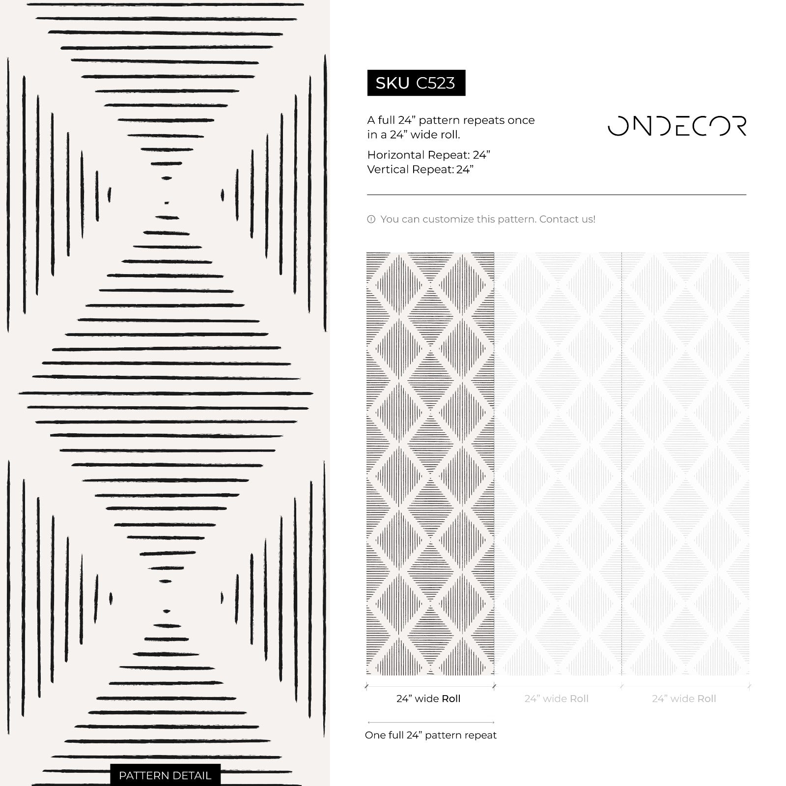 Geometric Wallpaper With A Lined Diamond Motif In Black And White - C523