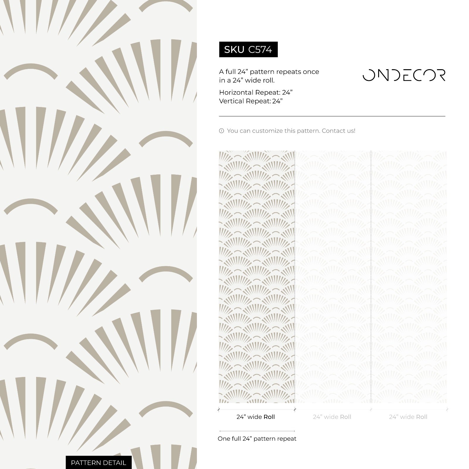 Art Deco Wallpaper With A Geometric Fan Motif In Beige - C574