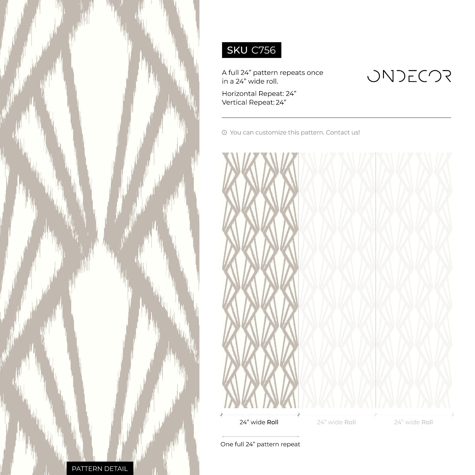 Art Deco Wallpaper With A Geometric Ikat Pattern In Beige - C756