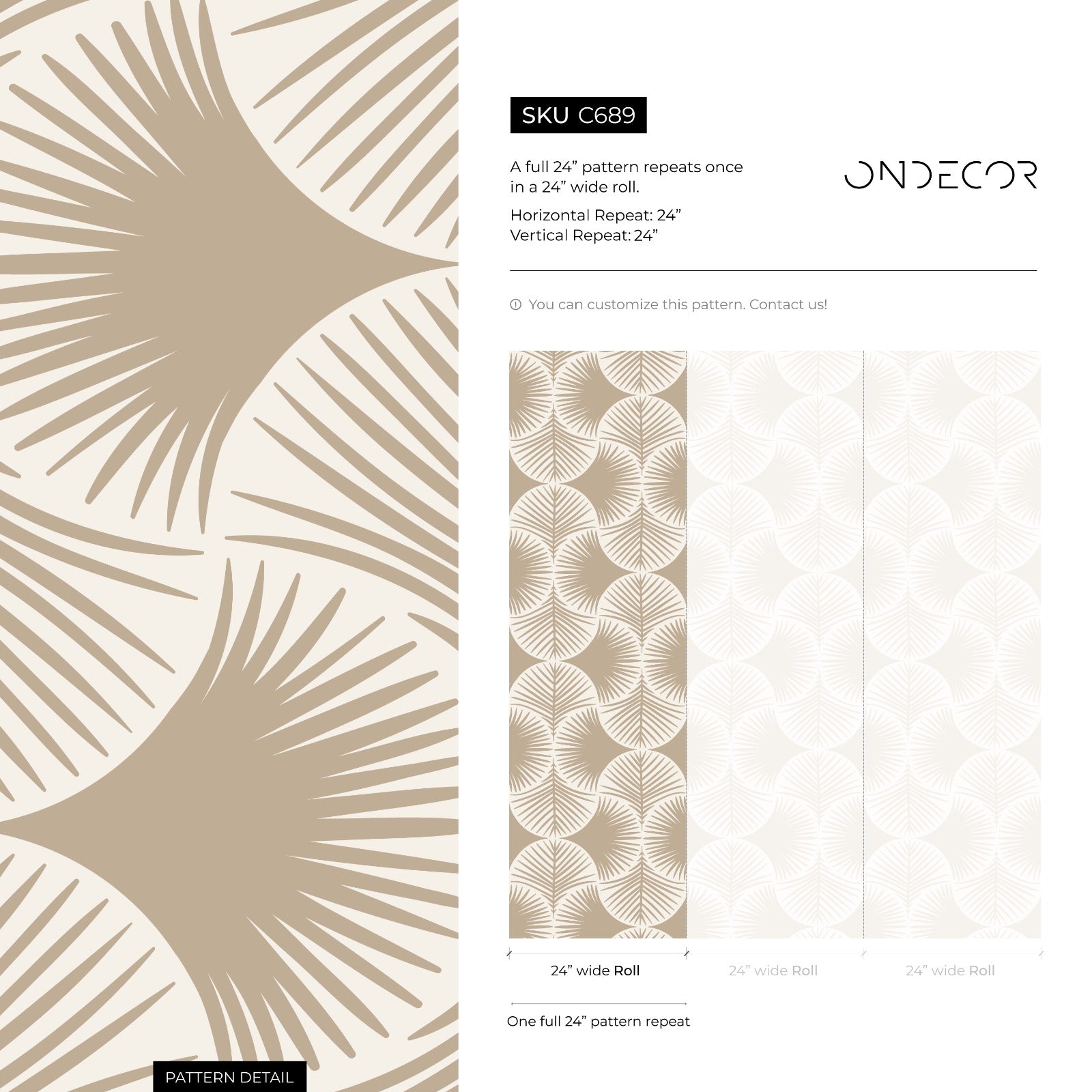 Geometric Wallpaper Featuring Stylized Palm Fans In Beige And Off-white - C689