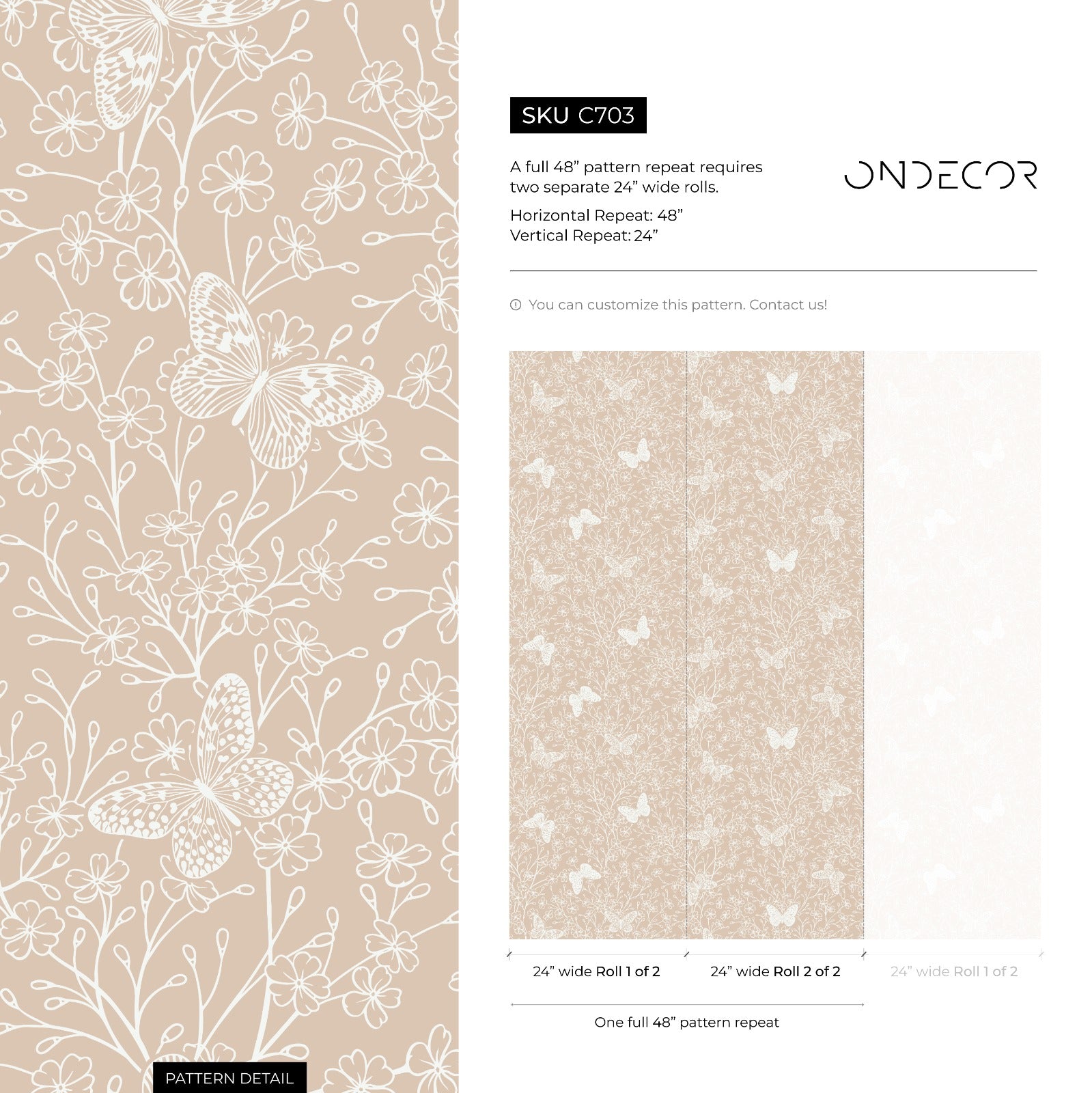 Butterfly Wallpaper With Delicate Floral Branches In Beige And White - C703