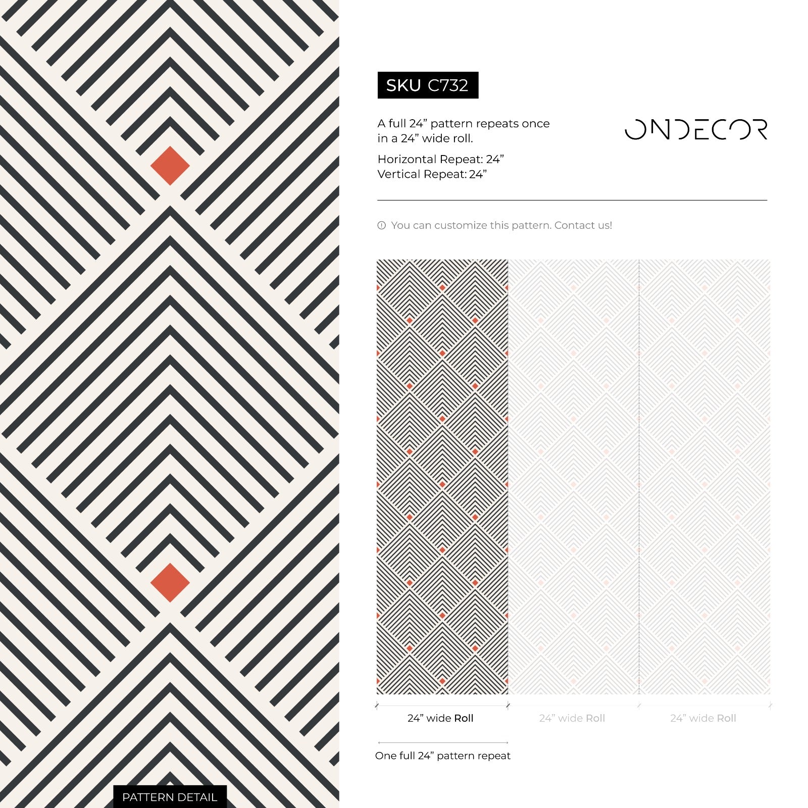 Geometric Wallpaper With An Angular Chevron Motif In Black And Orange - C732