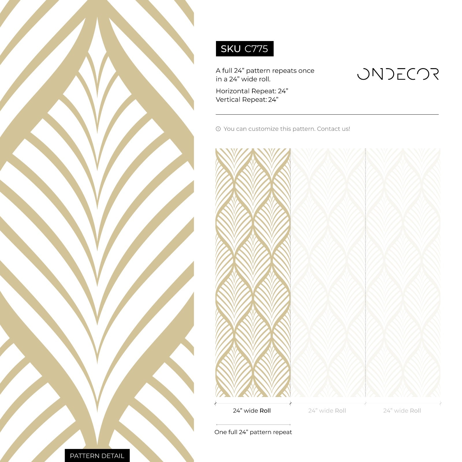 Art Deco Wallpaper With A Stylized Leaf Motif In Beige And Gold - C775