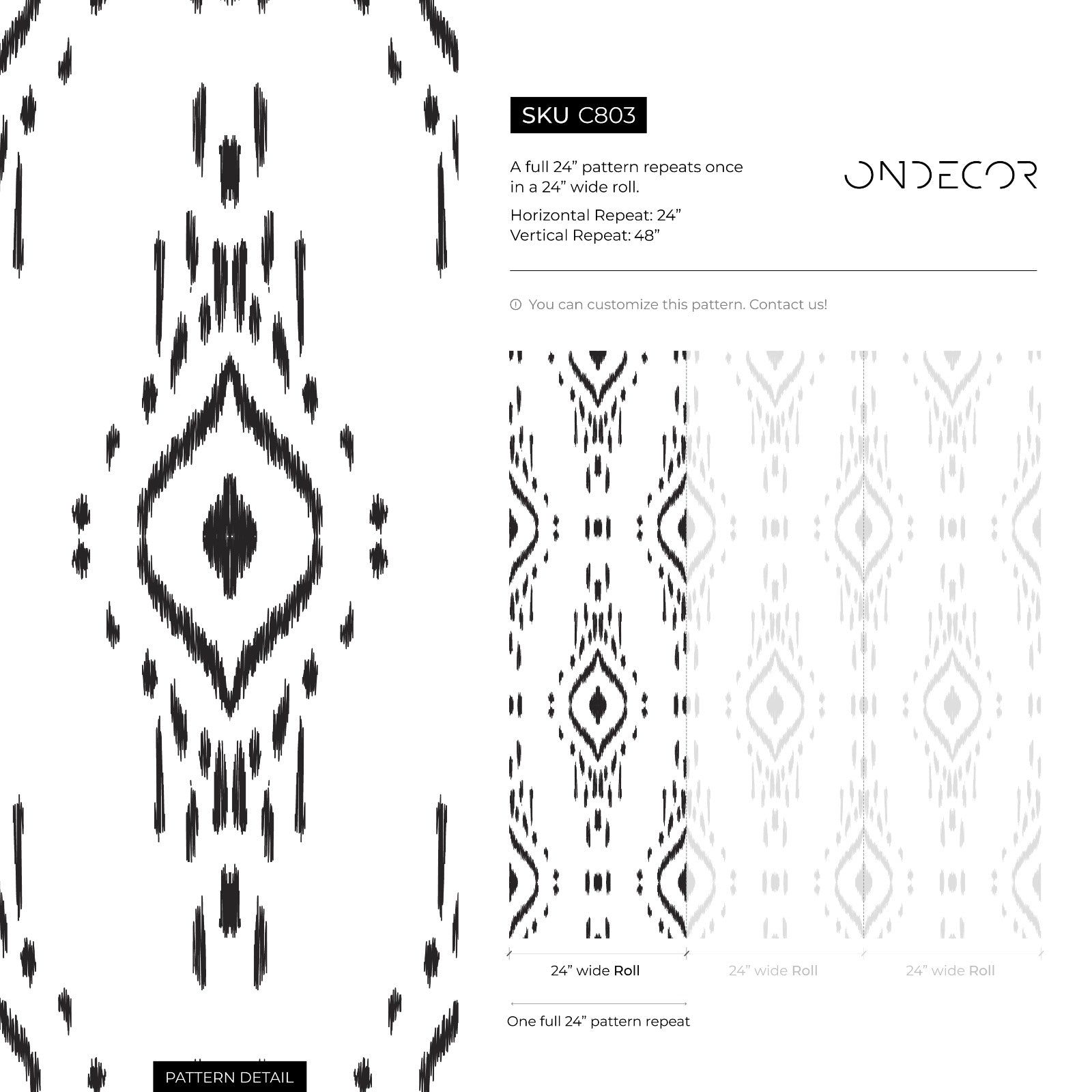 African Wallpaper With A Sketched Ikat Motif In Black And White - C803
