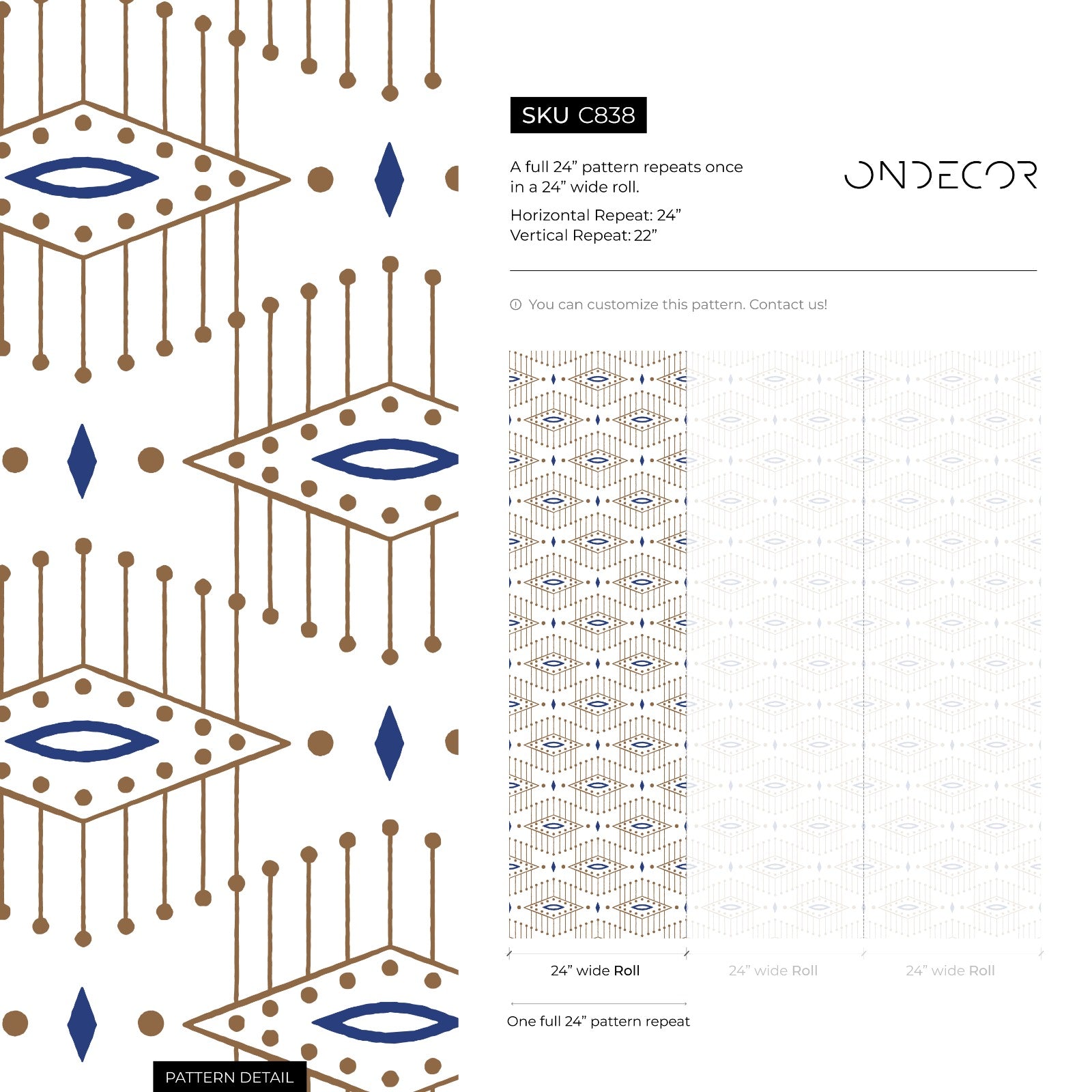 Ethnic Wallpaper With A Geometric Diamond Motif In Blue And Brown - C838