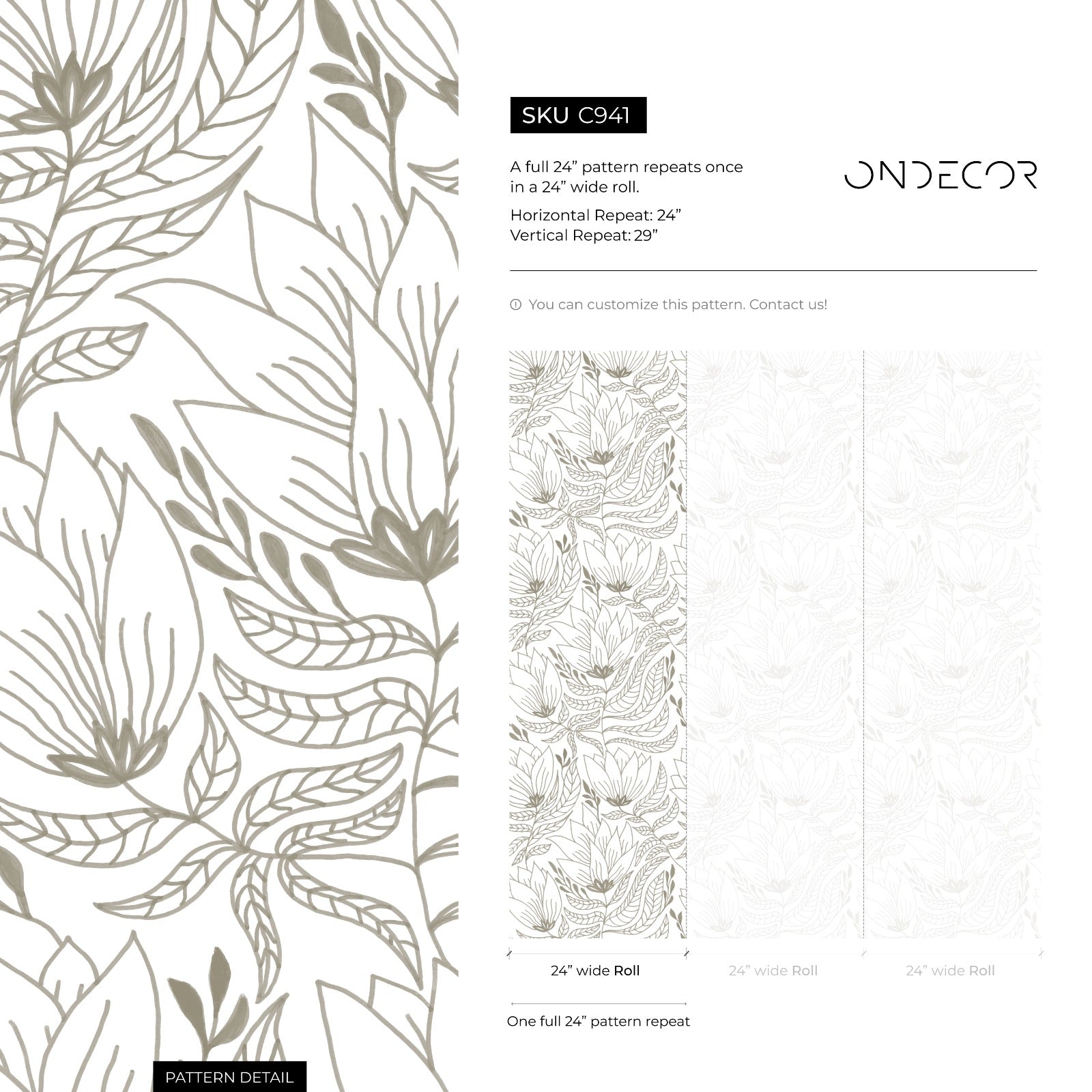 Botanical Wallpaper With A Line Art Floral Motif In Taupe - C941