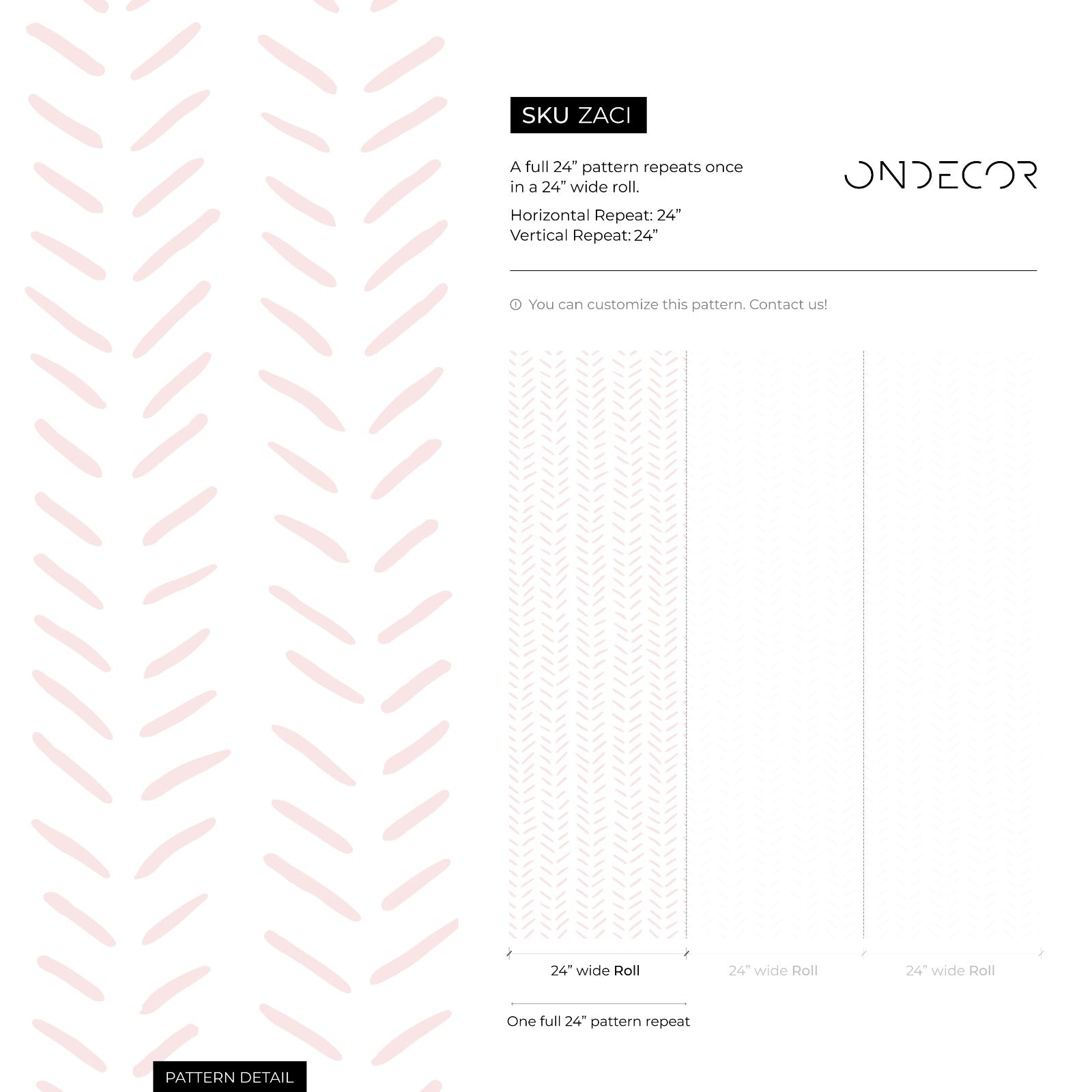 Boho Wallpaper With A Hand-drawn Herringbone In Soft Pink - Zaci