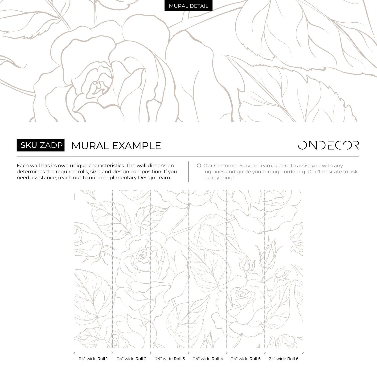 Floral Wallpaper With A Minimalist Peony Line Art In Beige - Zadp
