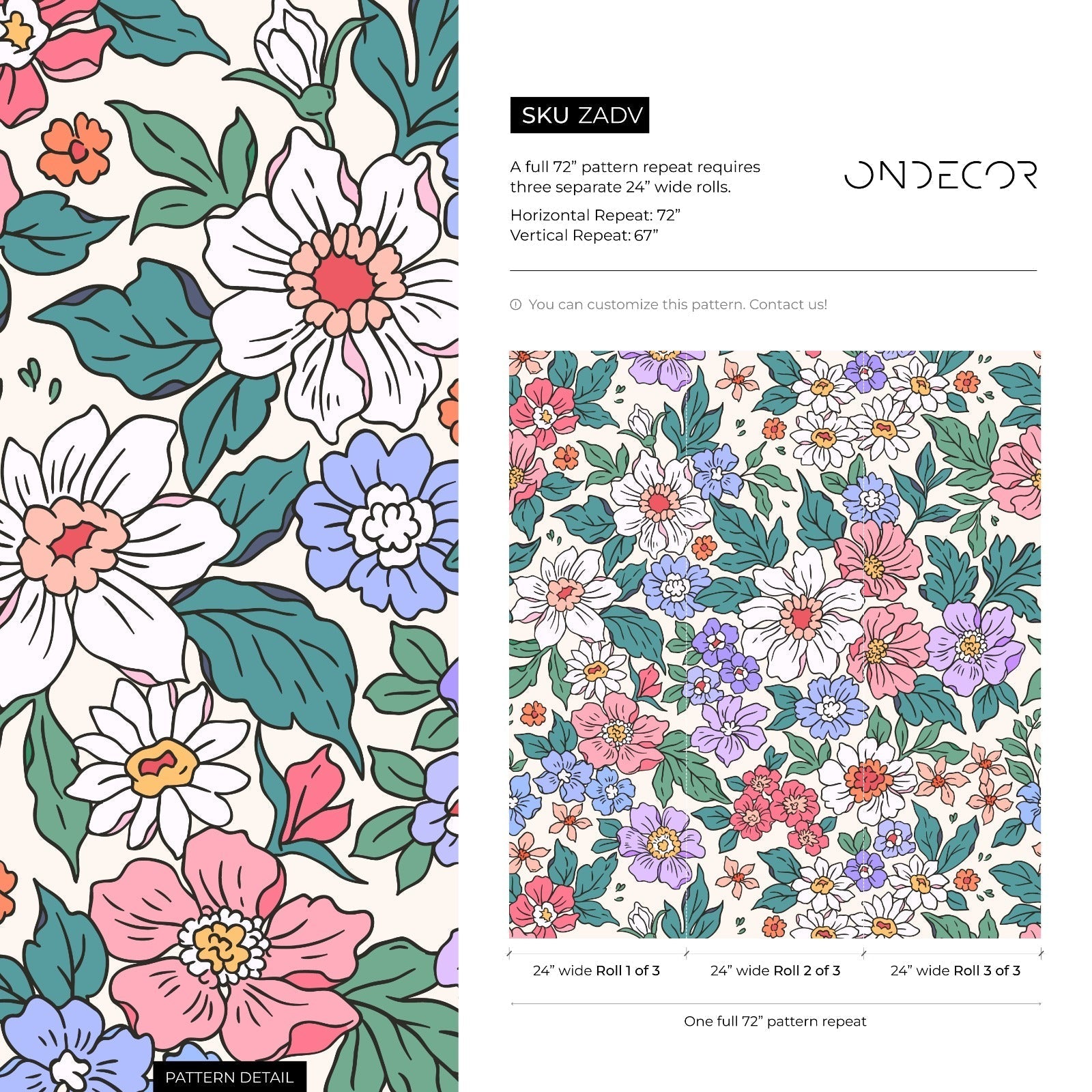Floral Wallpaper With Retro Style Blooms In Pink, Purple, And Green - Zadv