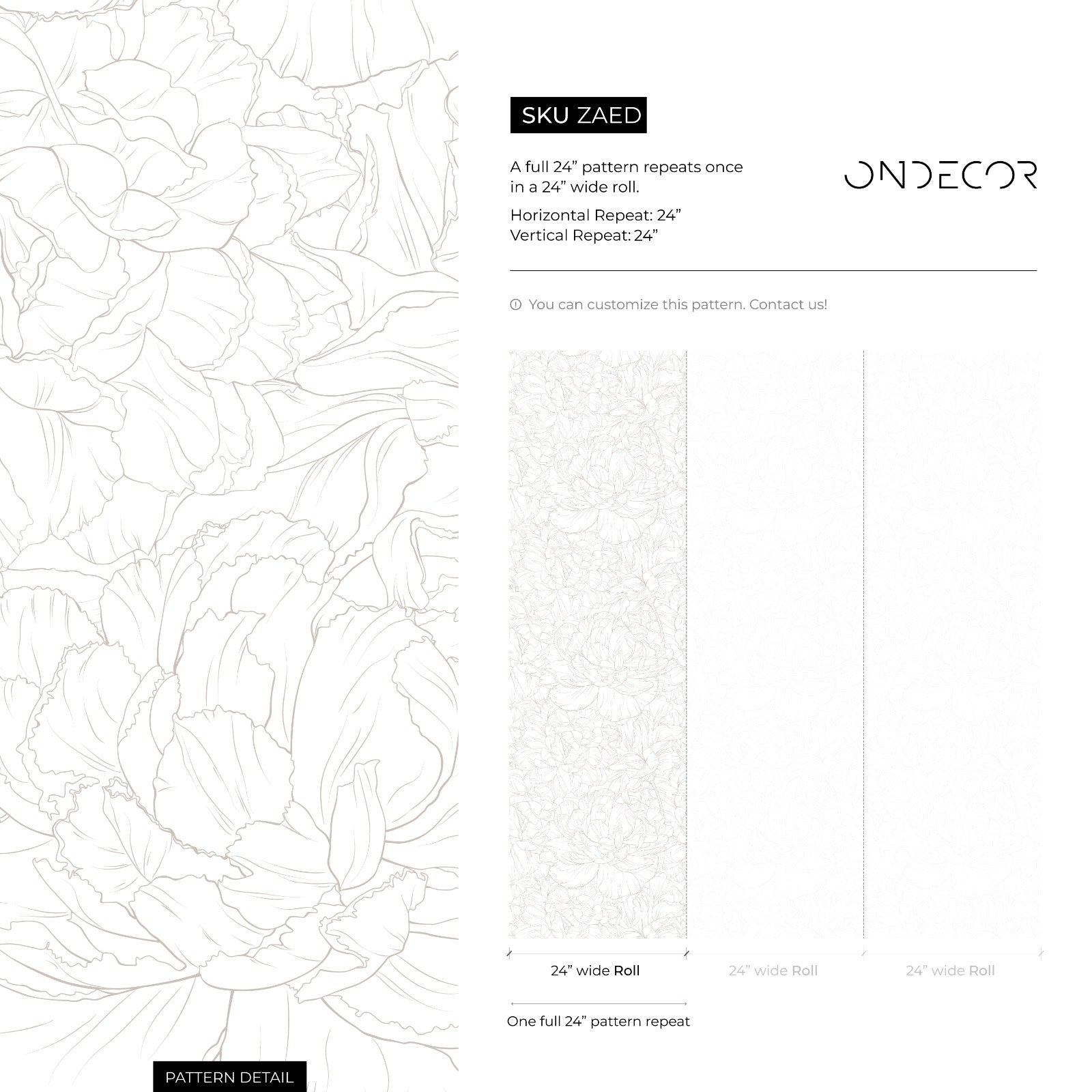 Floral Wallpaper With Minimalist Peony Line Art In Taupe - Zaed