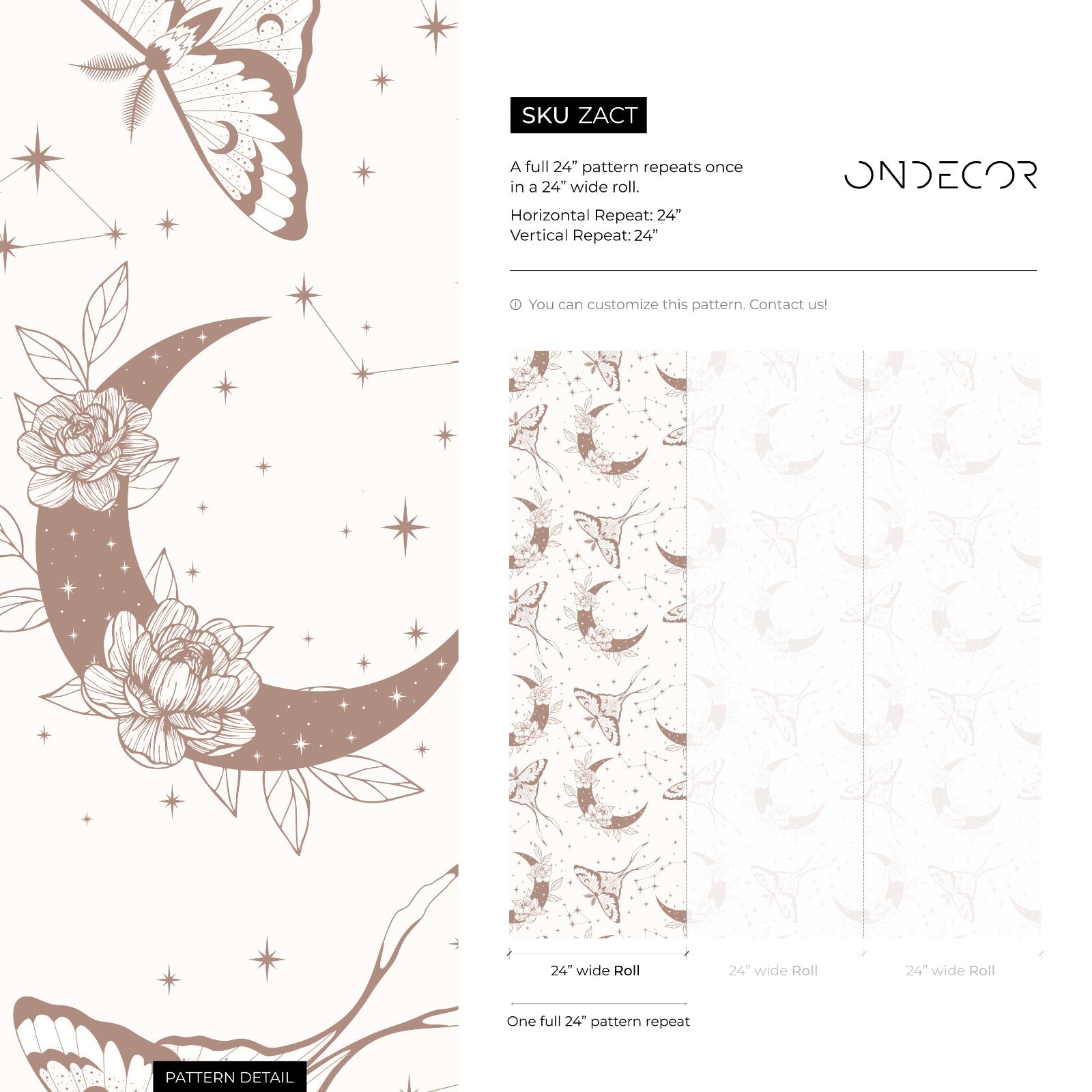 Celestial Wallpaper With Moths And Floral Moons In Taupe - Zact