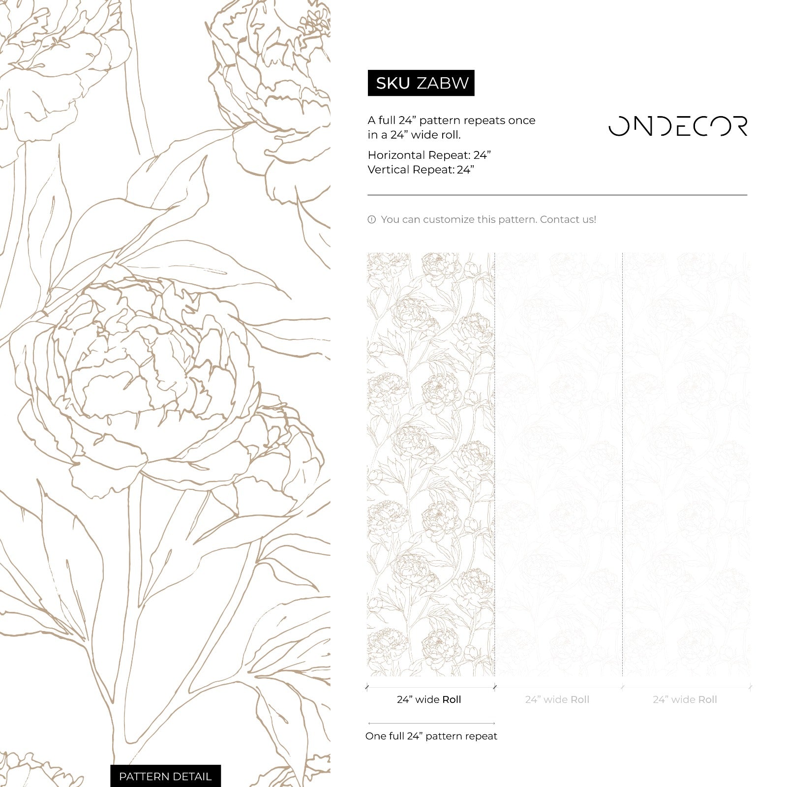 Floral Wallpaper With A Minimalist Peony Motif In Beige - Zabw