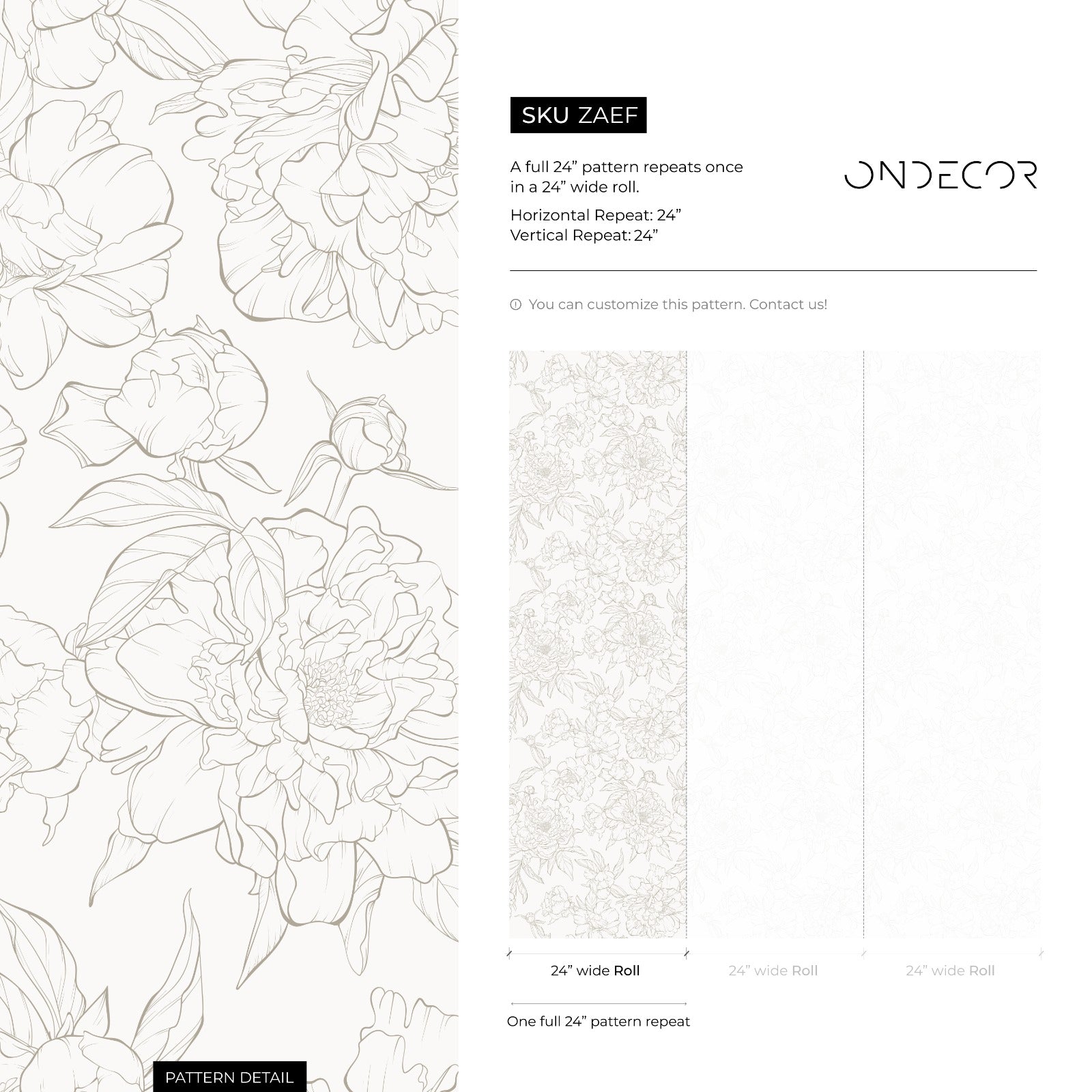 Floral Wallpaper With A Minimalist Peony Line Art In Brown And Cream - Zaef