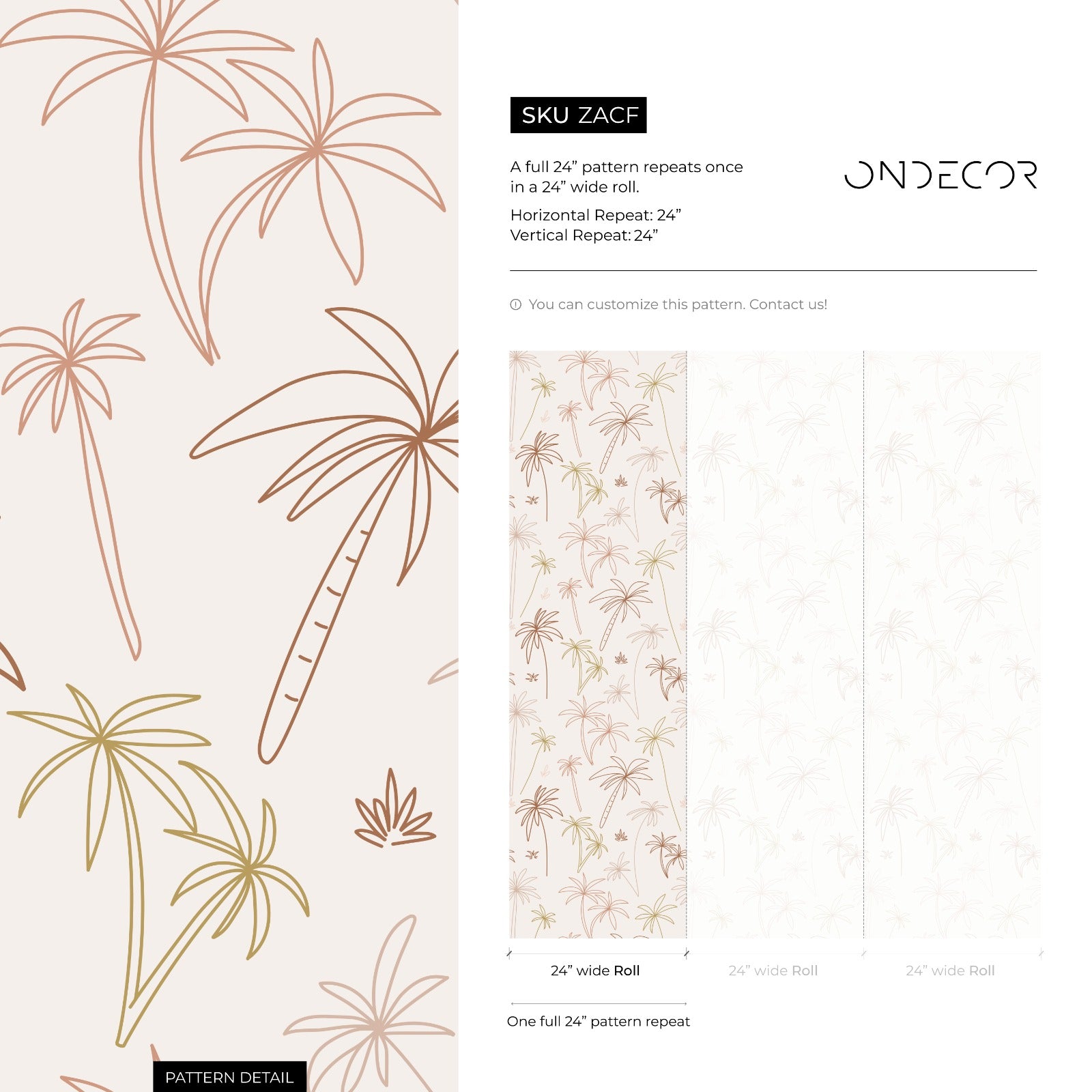 Tropical Wallpaper With Boho Palm Tree Illustrations In Brown, Green, And Beige - Zacf