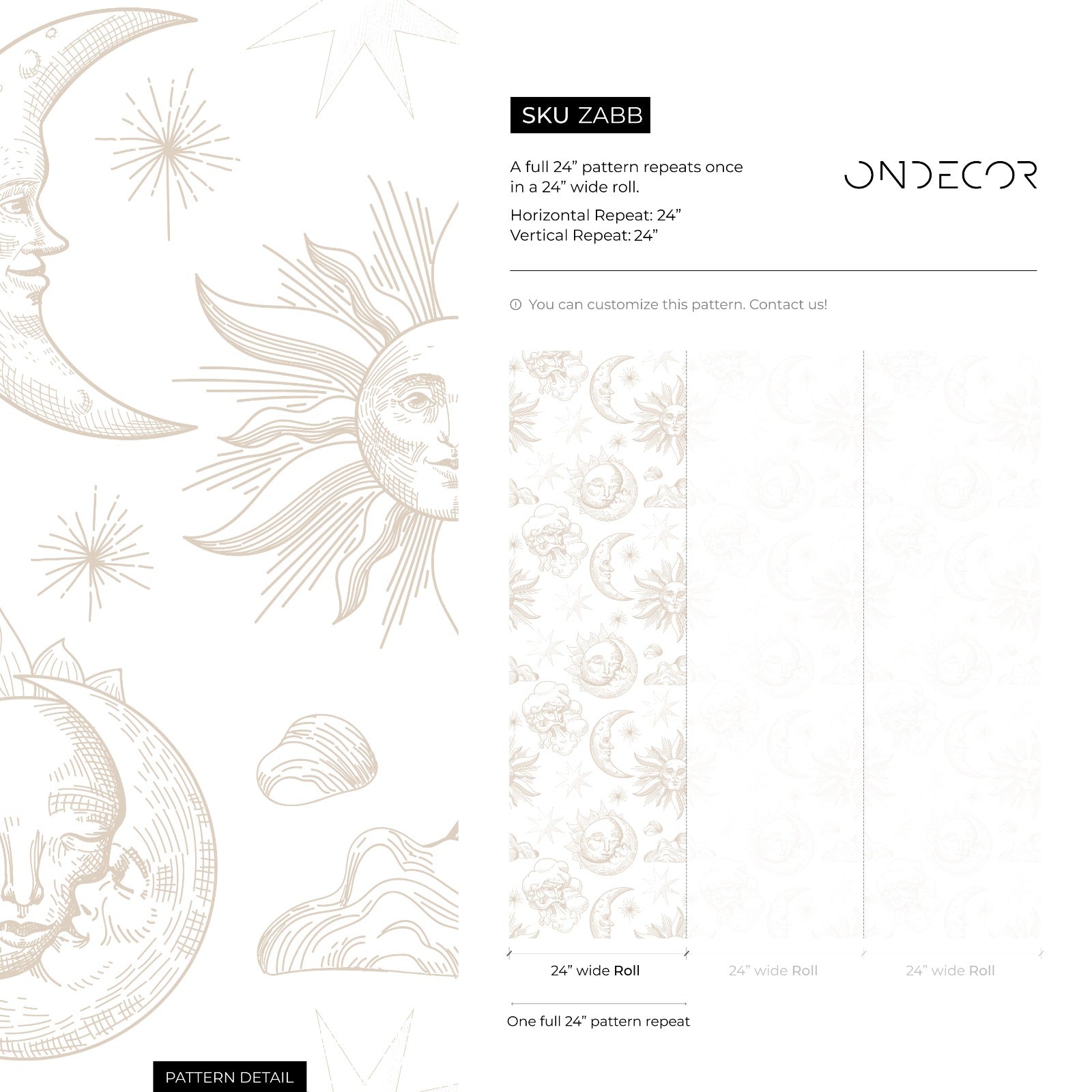 Celestial Wallpaper With Vintage Sun, Moon, And Cloud Illustrations In Beige - Zabb