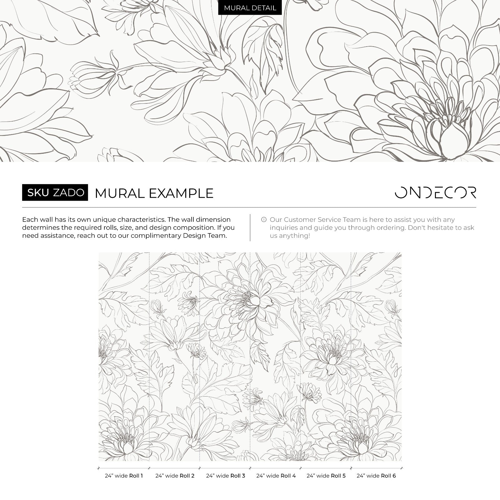 Floral Wallpaper With A Minimalist Peony Line Drawing In Gray - Zado