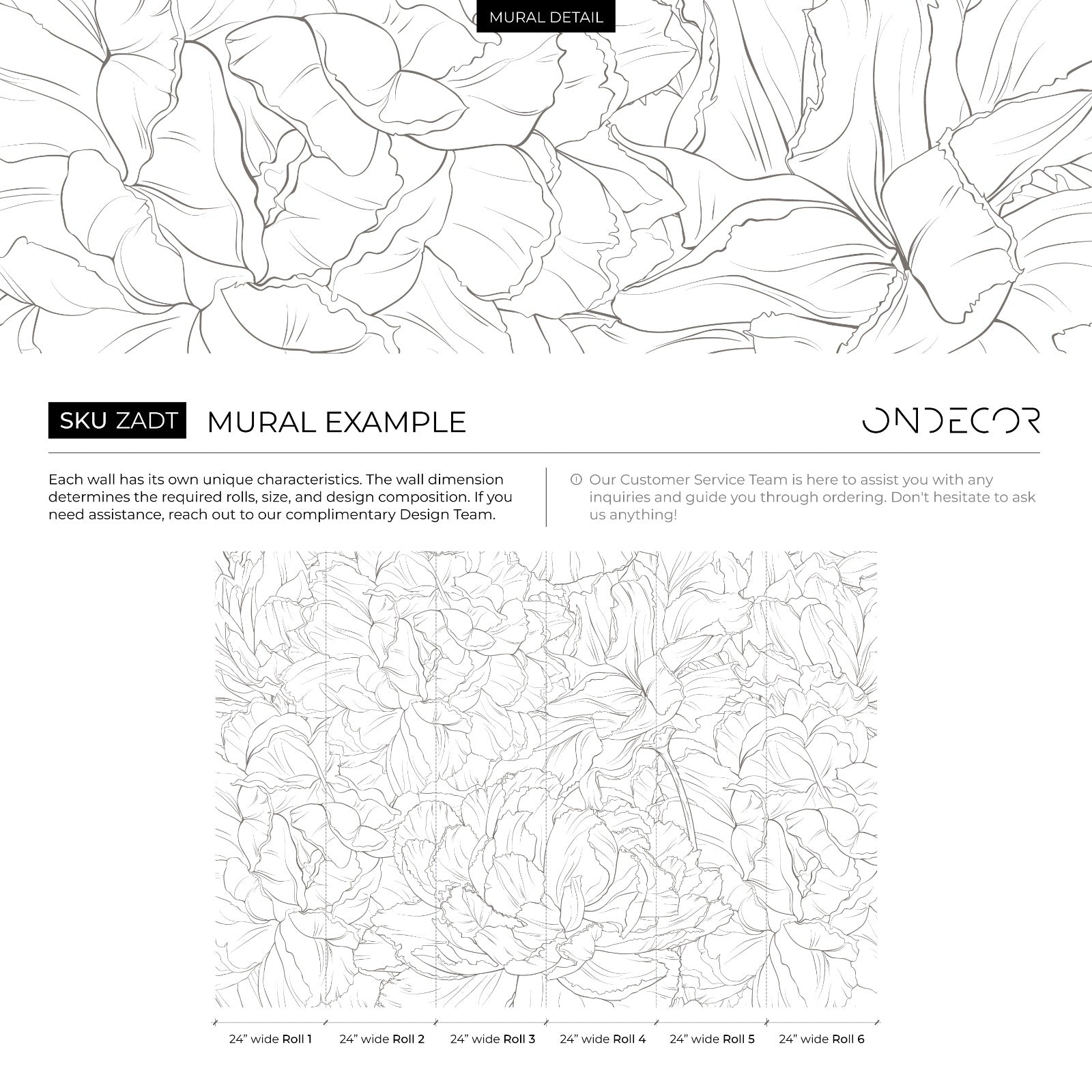 Floral Wallpaper Featuring Minimalist Peony Outlines In Black And White - Zadt