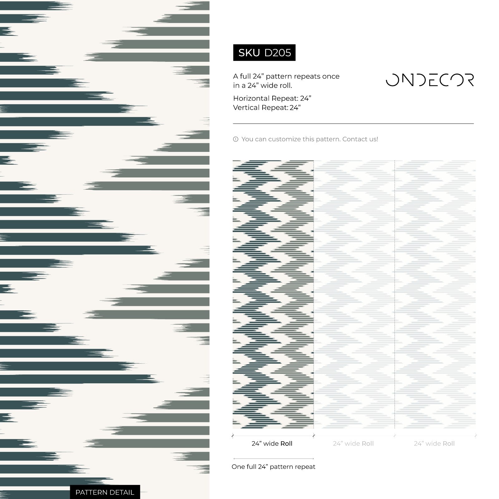 Geometric Wallpaper With An Ikat Chevron Motif In Teal And Sage Green - D205