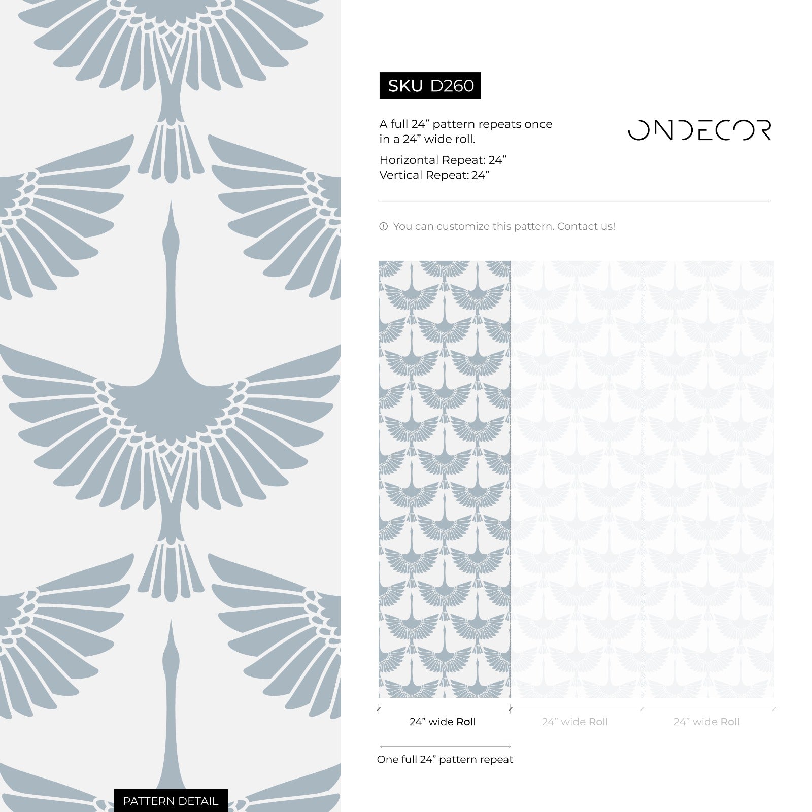 Bird Wallpaper With A Stylized Swan Motif In Light Blue - D260