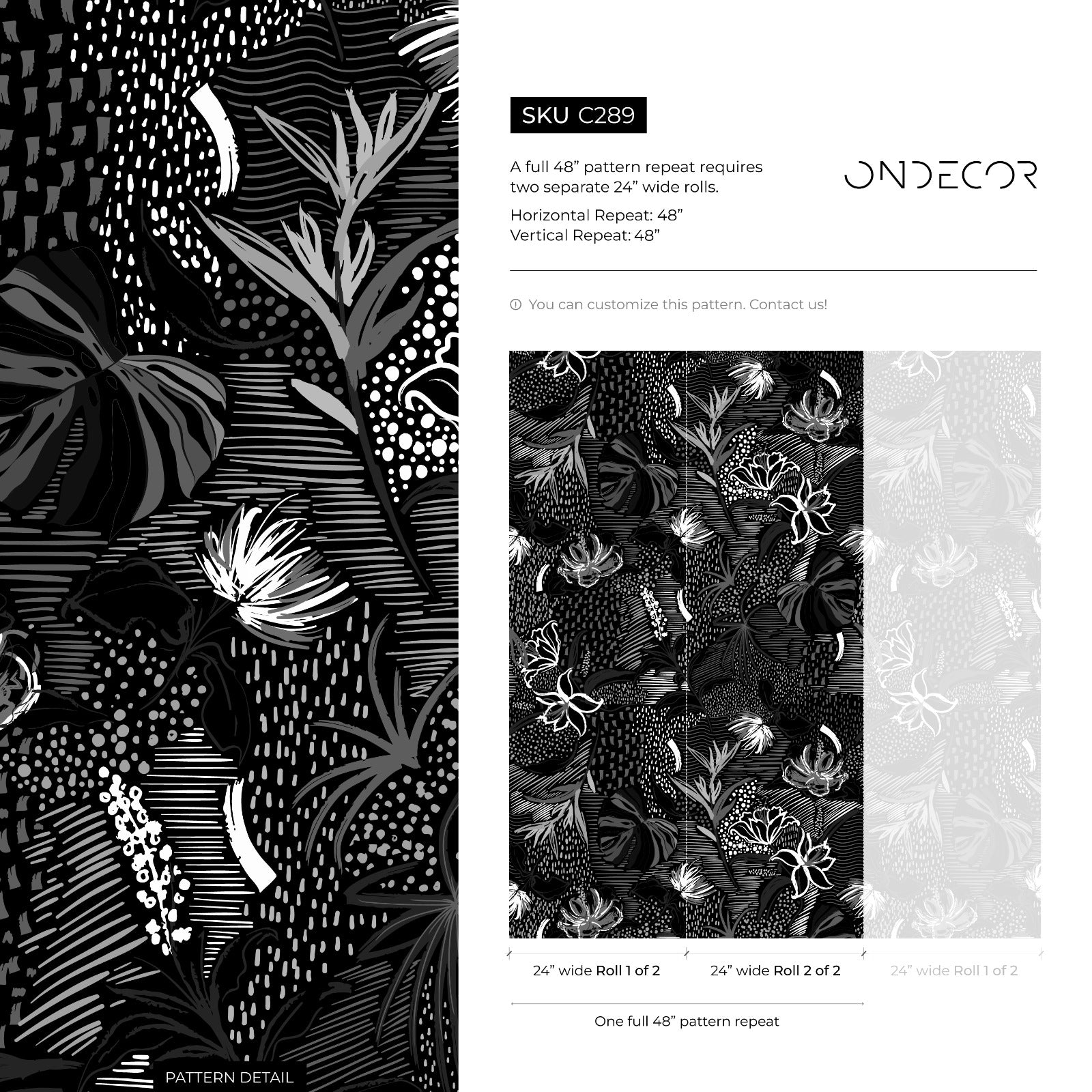 Abstract Floral Wallpaper With Textured Botanical Motifs In Black And White - C289