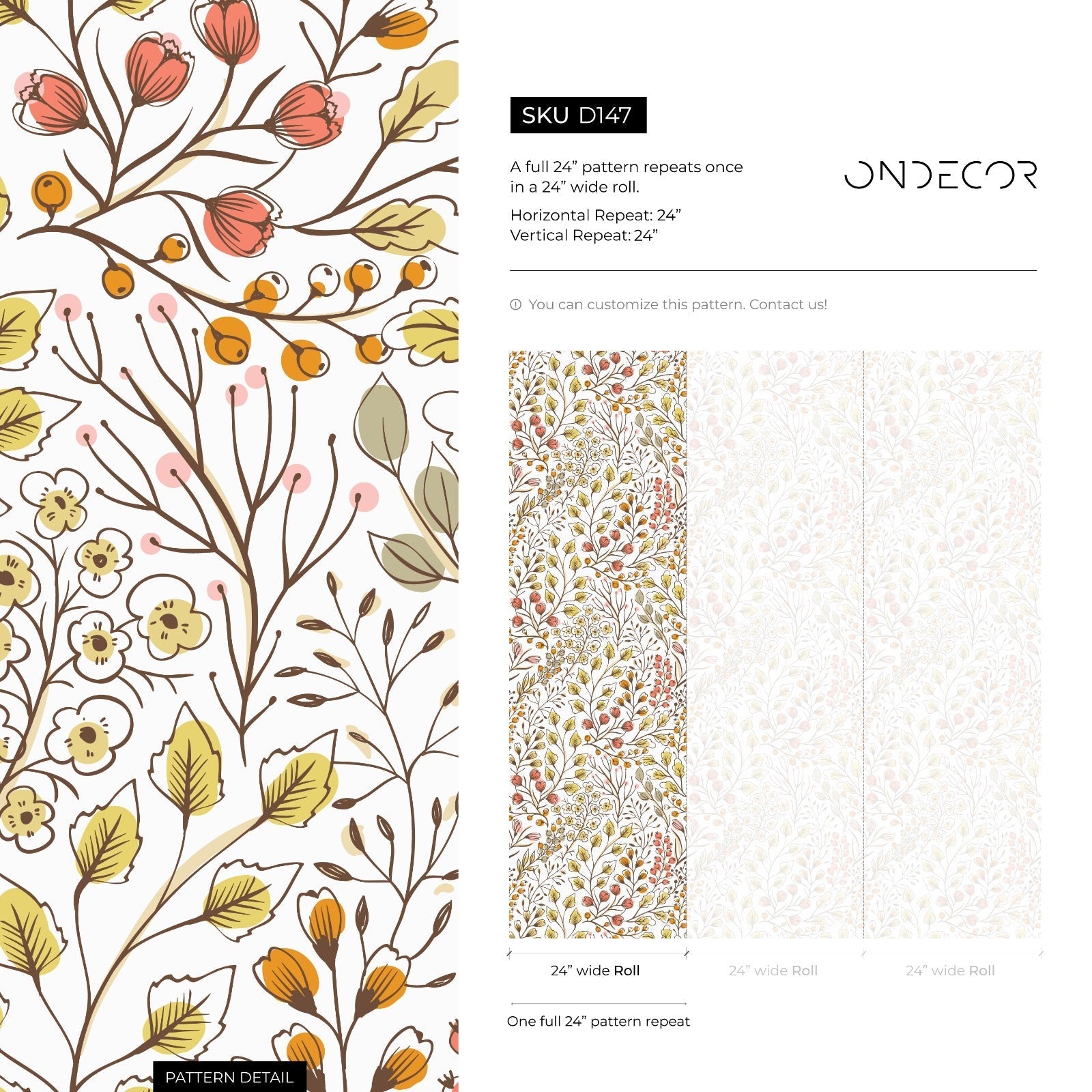 Floral Wallpaper With A Whimsical Botanical Motif In Pink, Yellow, And Green - D147