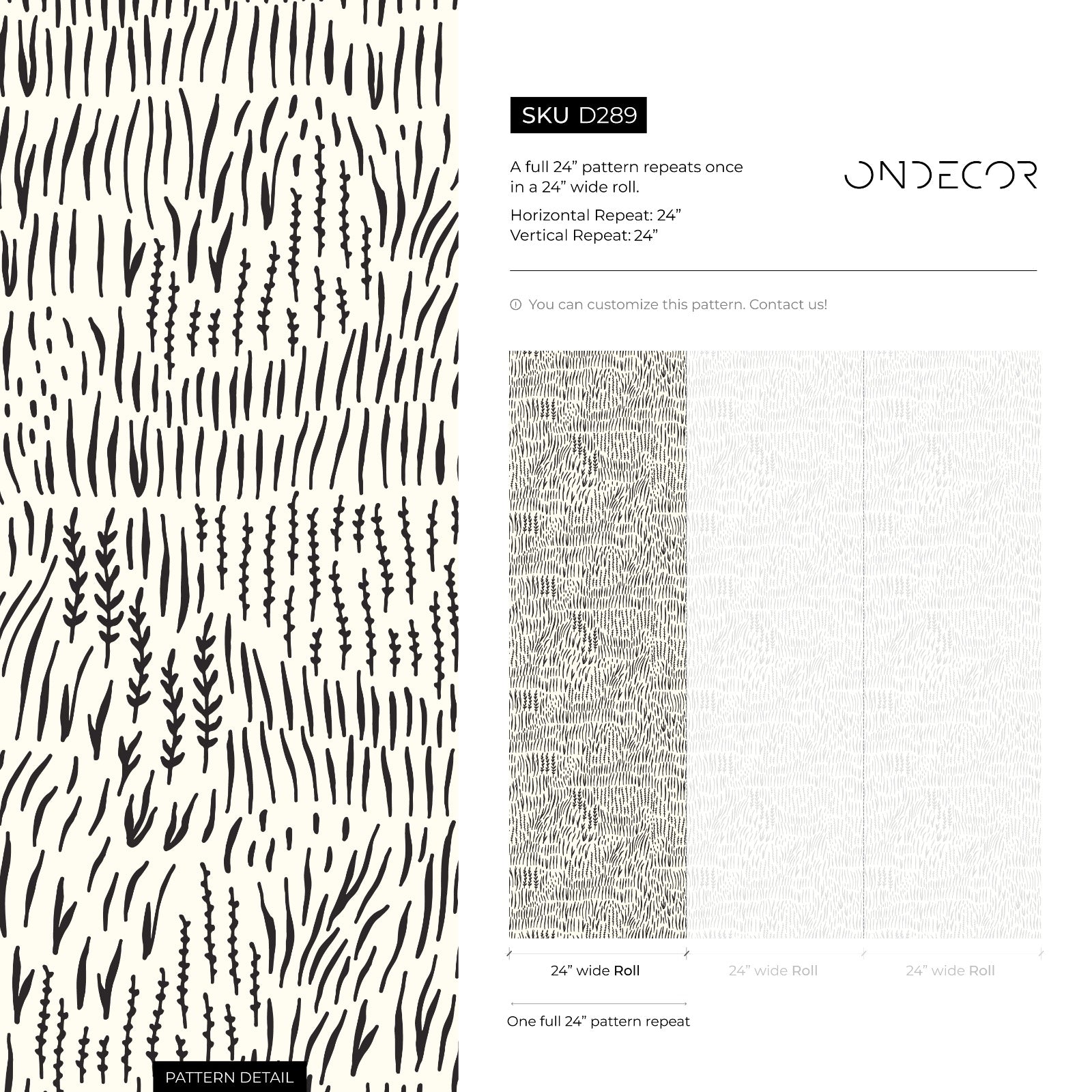 Abstract Wallpaper With A Hand-drawn Botanical Motif In Black - D289