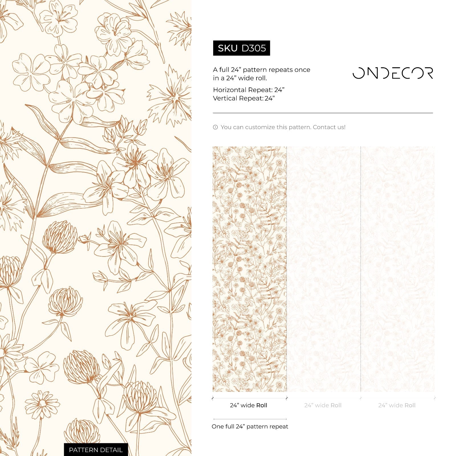 Wildflower Wallpaper With A Delicate Line Art Motif In Brown And Beige - D305