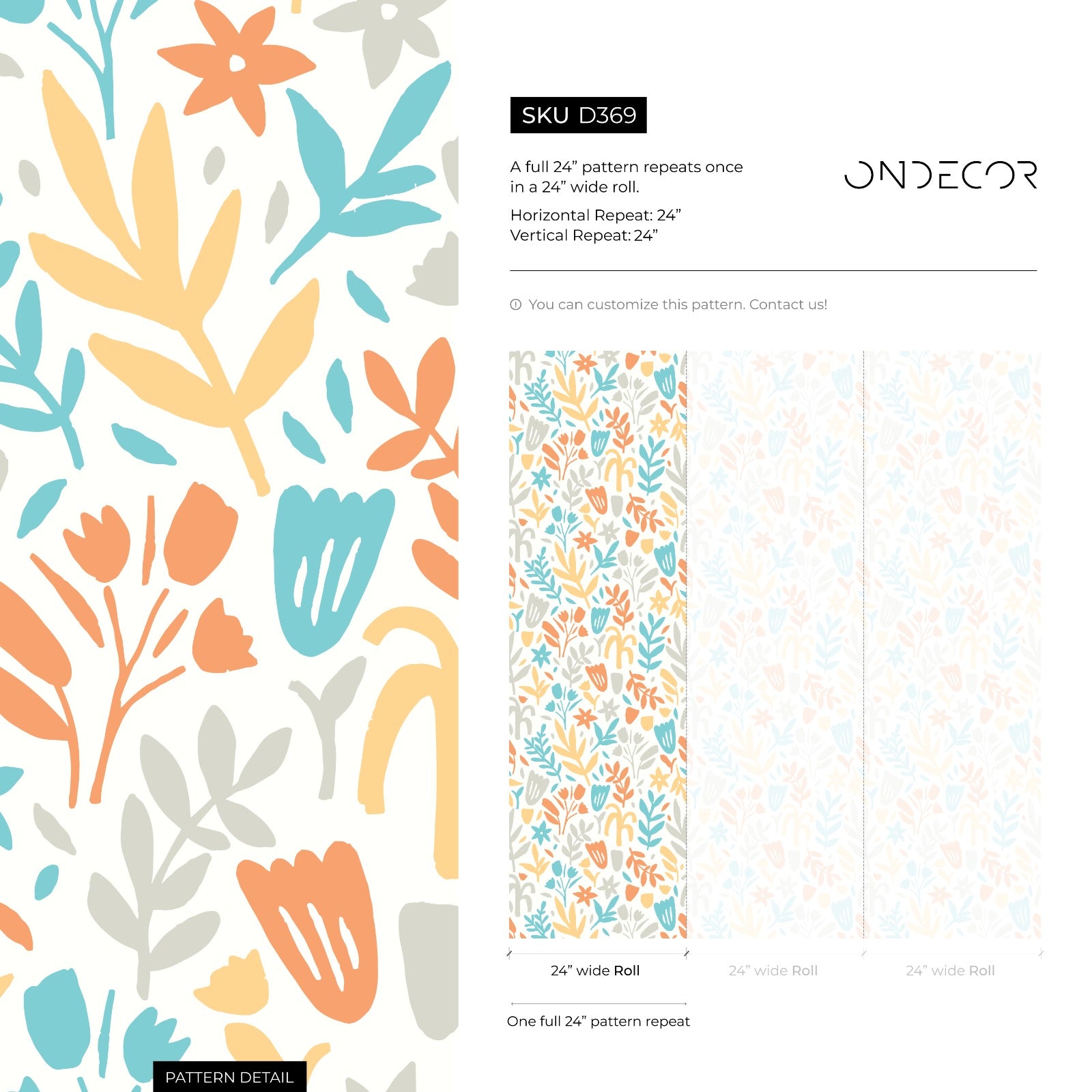Floral Wallpaper With Stylized Flowers In Teal, Orange, And Yellow - D369