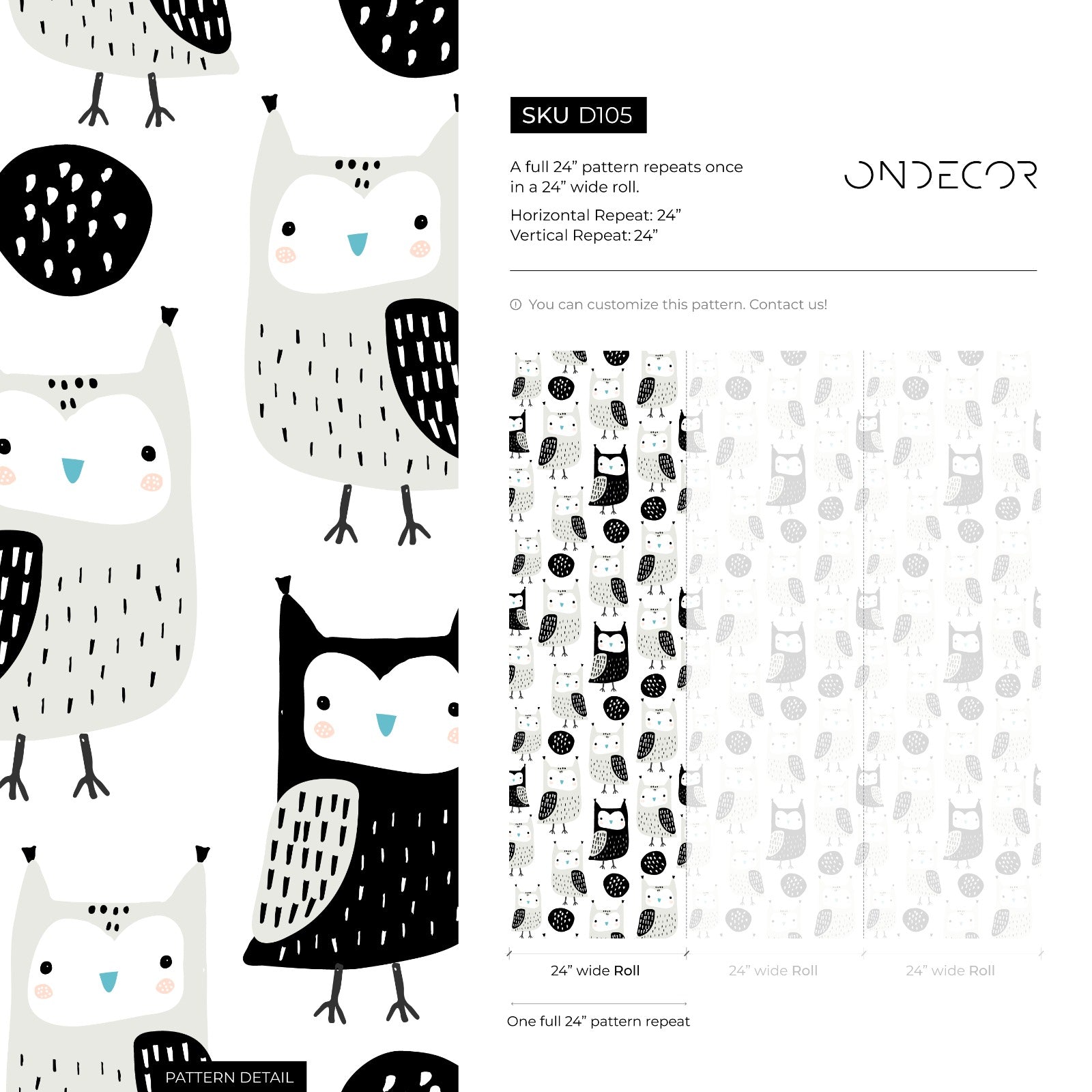 Kids Wallpaper Featuring Hand-drawn Owls In Black, Gray, And Blue - D105