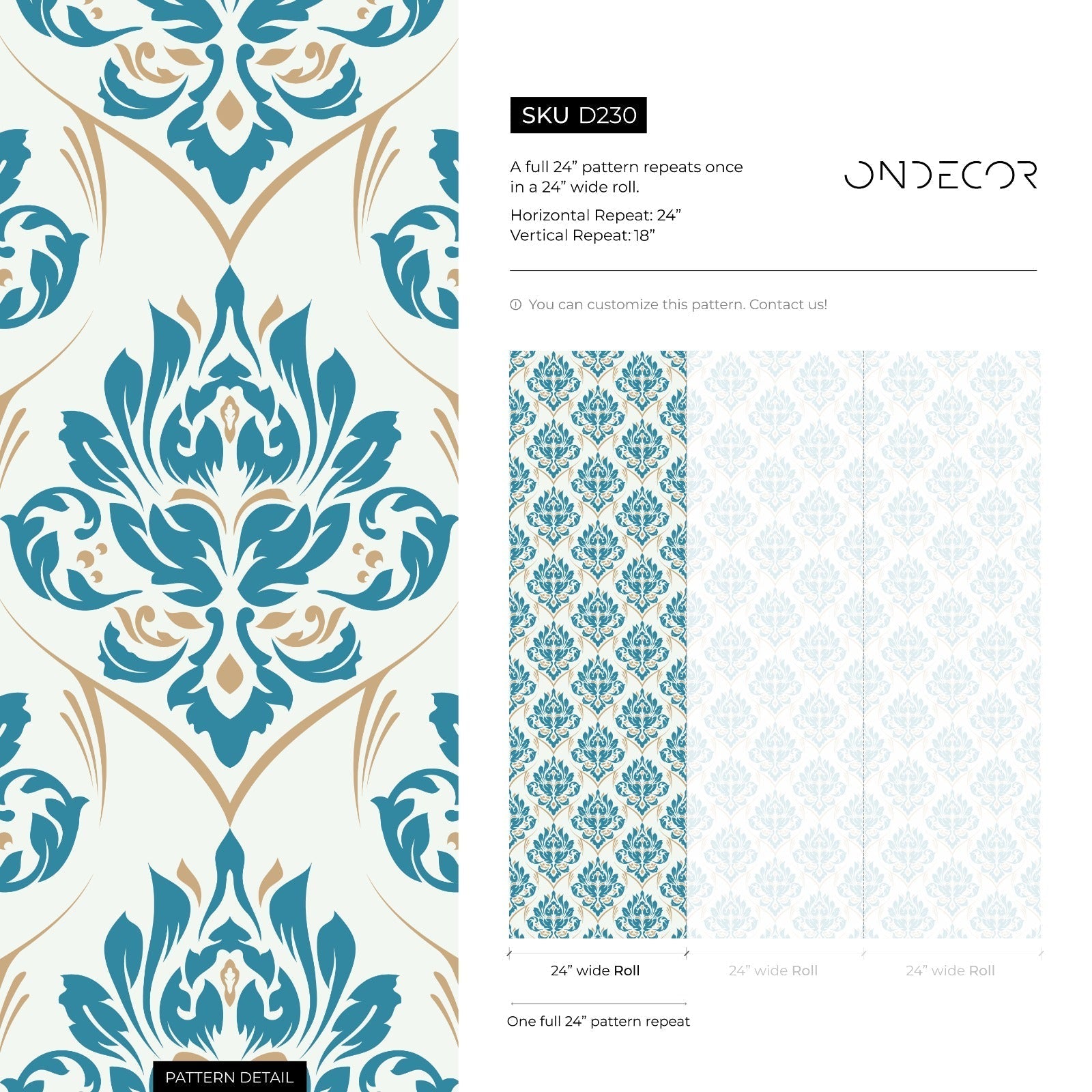 Damask Wallpaper With An Intricate Motif In Blue, Beige, And Cream - D230