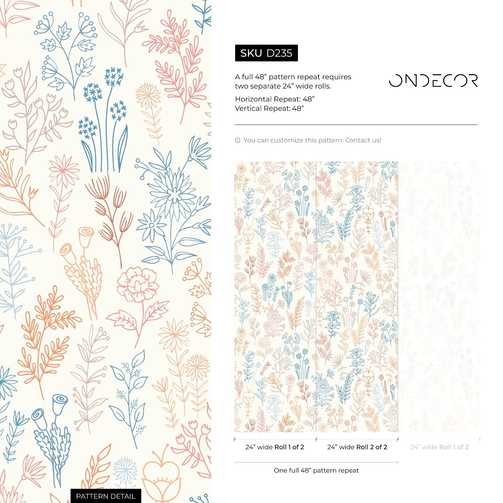 Floral Wallpaper Featuring Delicate Wildflowers In Blue, Orange, And Pink - D235