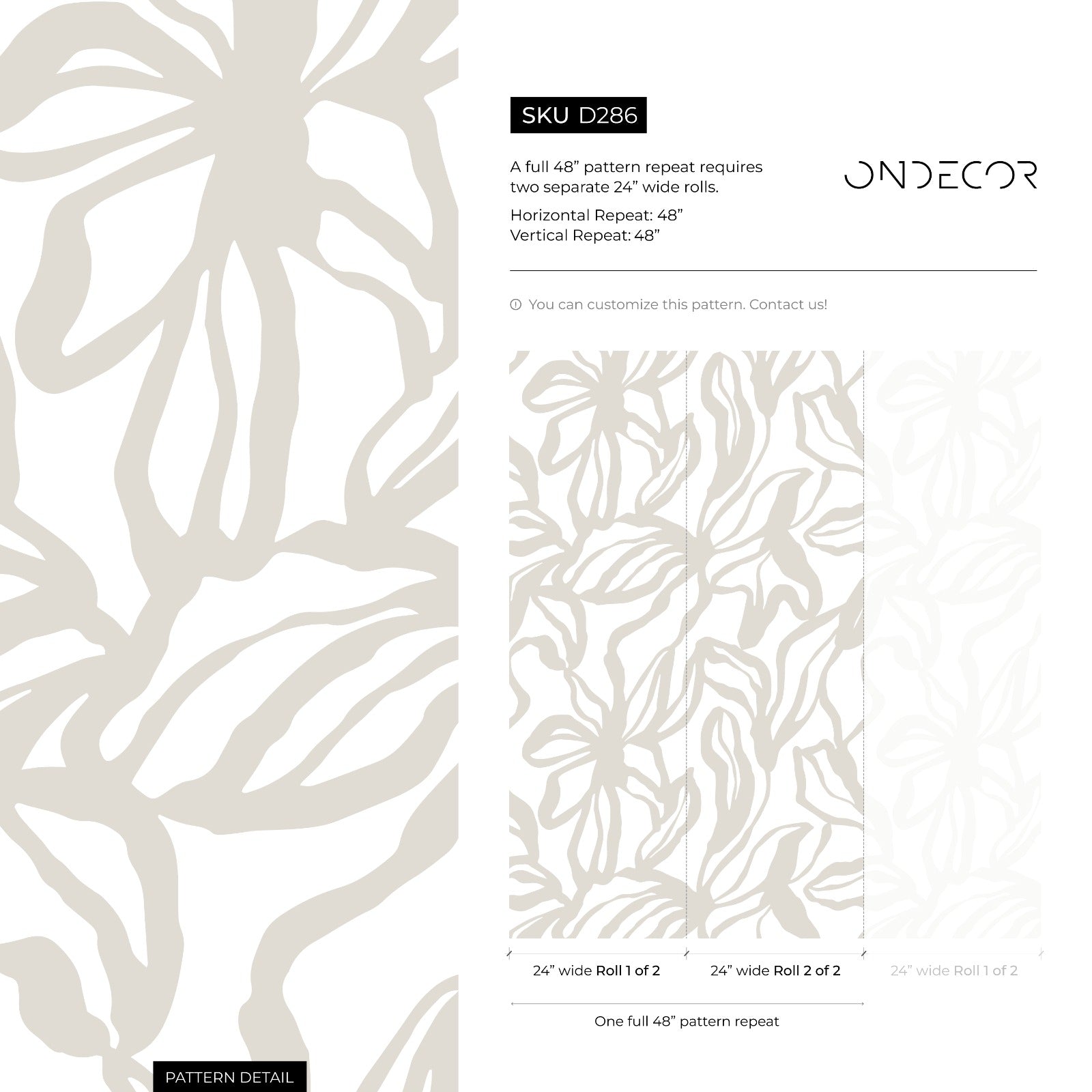 Floral Wallpaper With Large-scale Line Art In Neutral Beige - D286