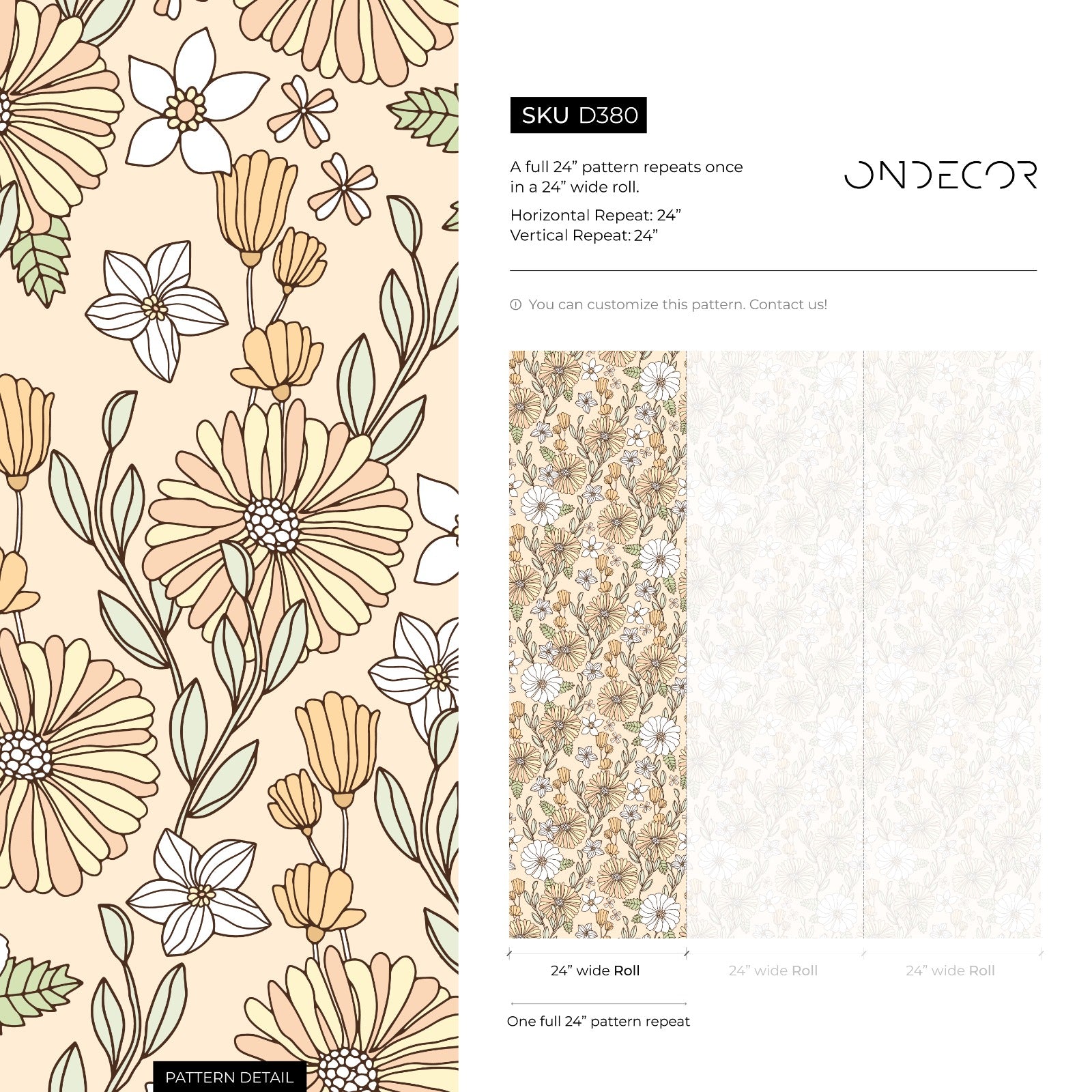 Retro Floral Wallpaper With Stylized Daisies In Yellow, Green, And White - D380