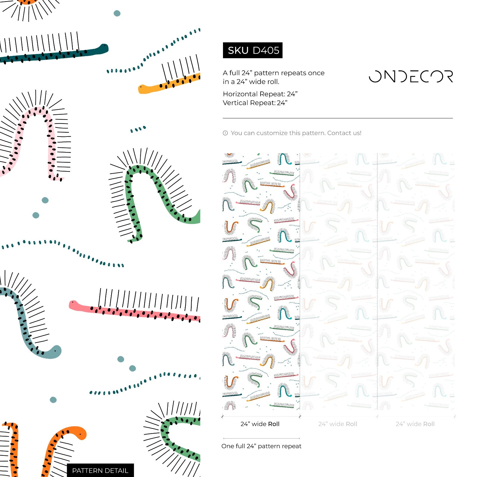Abstract Wallpaper With Whimsical Caterpillar Motifs In Teal, Orange, And Green - D405