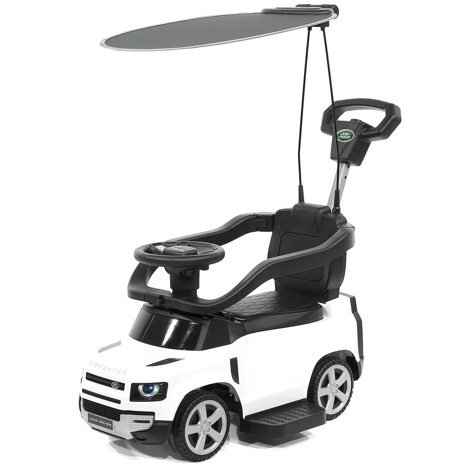 Land Rover Defender Kids Ride On Push Car With Sunshade Canopy | White