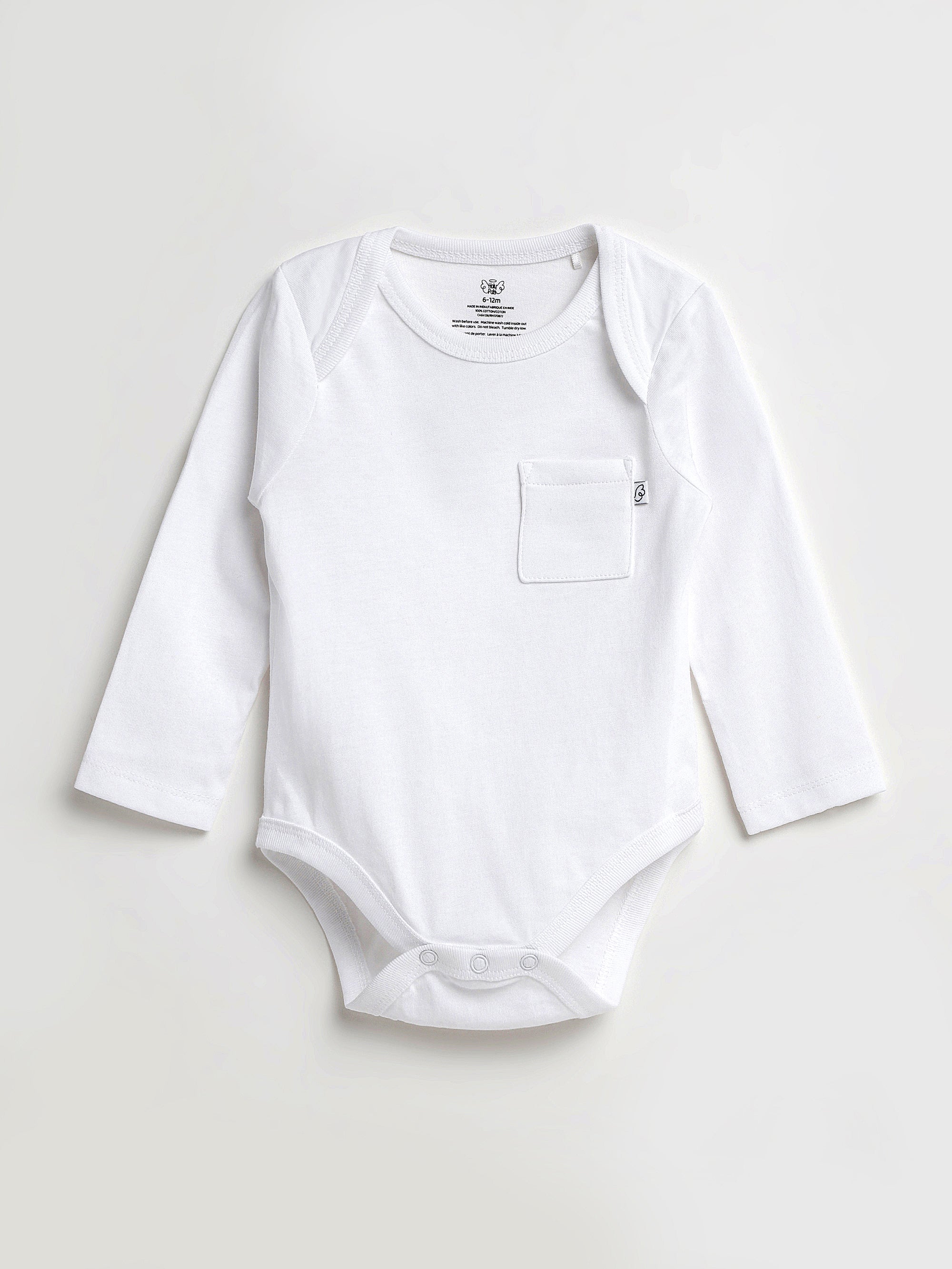 White Prayer Pocket Long Sleeve Bodysuit Cotton